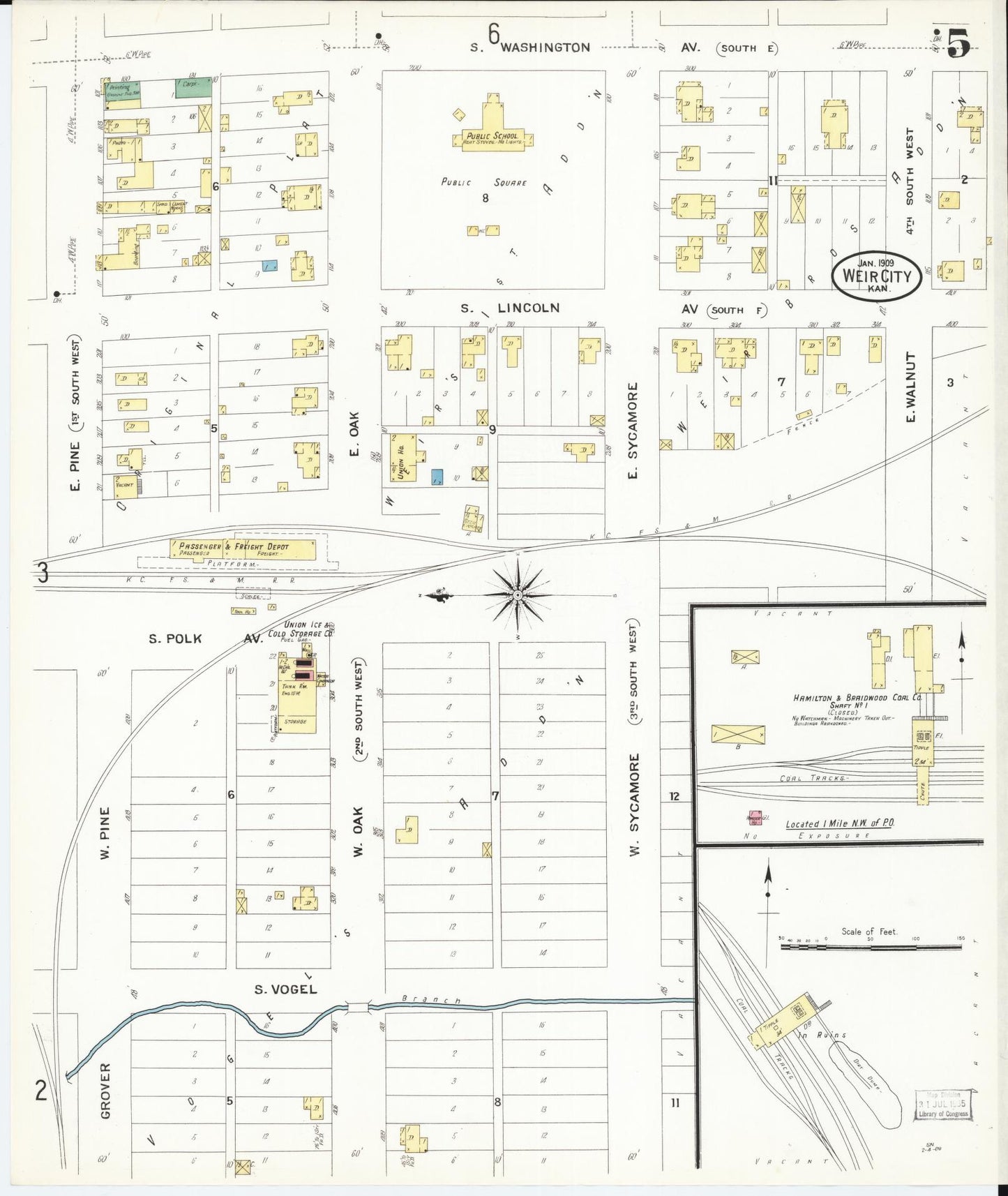 Sanborn Fire Insurance Map from Weir, Cherokee County, Kansas (1909), Sheet #0005 - Historic Sanborn Fire Insurance Map Print, vintage old map wall art, antique decor, genealogy gift, Kansas Kansas map