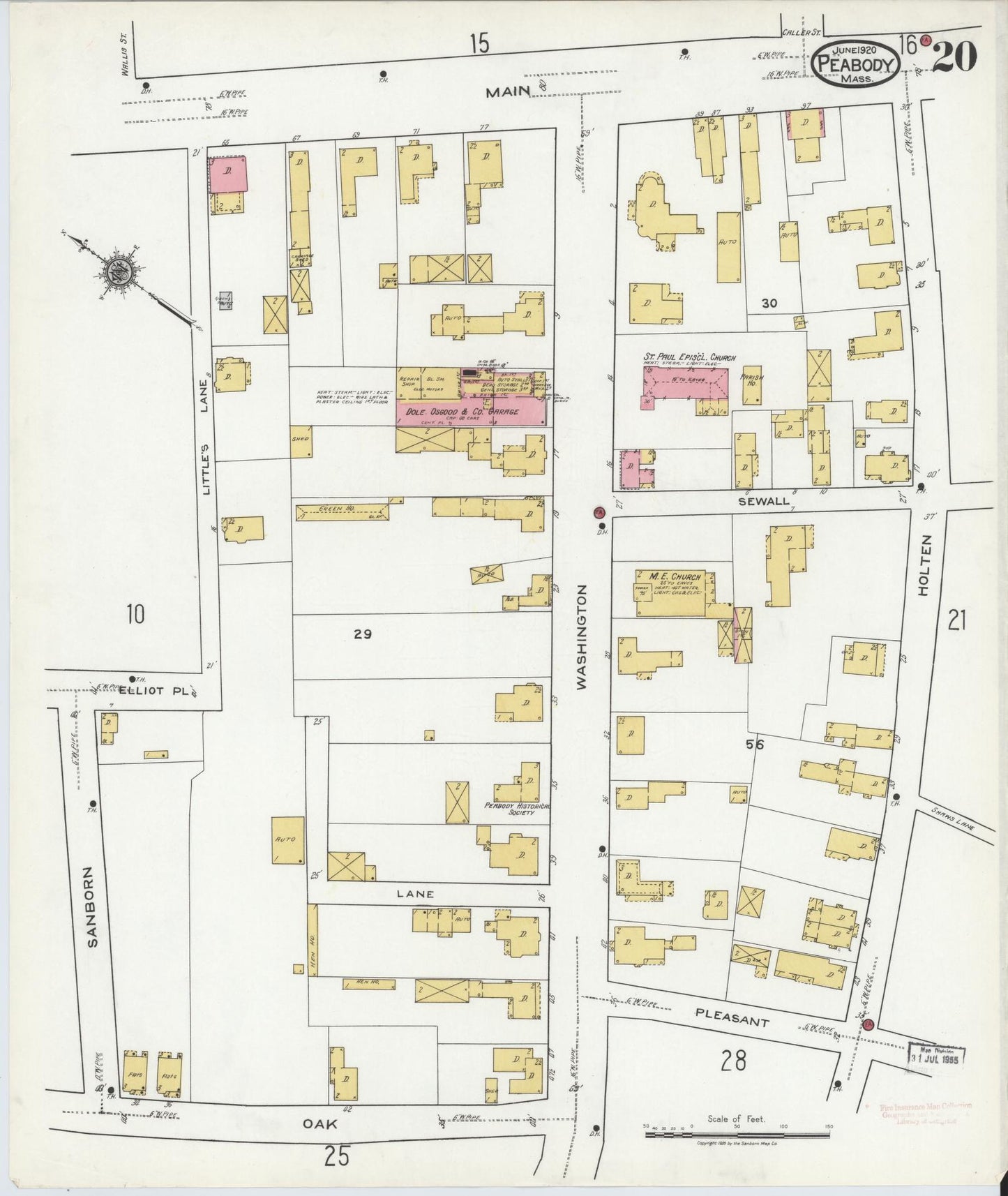 Sanborn Fire Insurance Map from Peabody, Essex County, Massachusetts (1920), Sheet #0020 - Historic Sanborn Fire Insurance Map Print, vintage old map wall art, antique decor, genealogy gift, Massachusetts Massachusetts map