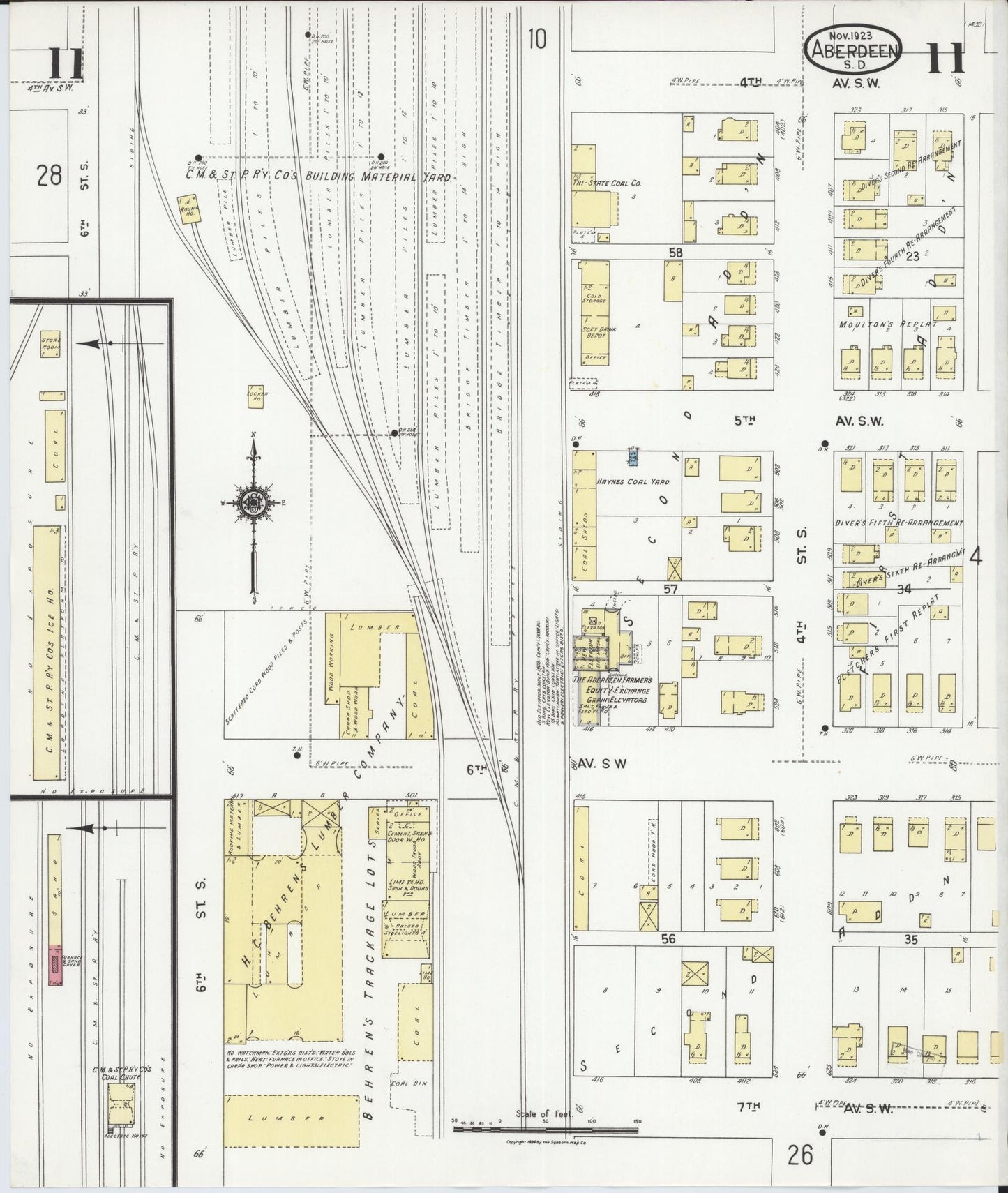 Sanborn Fire Insurance Map from Aberdeen, Brown County, South Dakota (1923), Sheet #0011 - Historic Sanborn Fire Insurance Map Print, vintage old map wall art, antique decor, genealogy gift, South Dakota South Dakota map