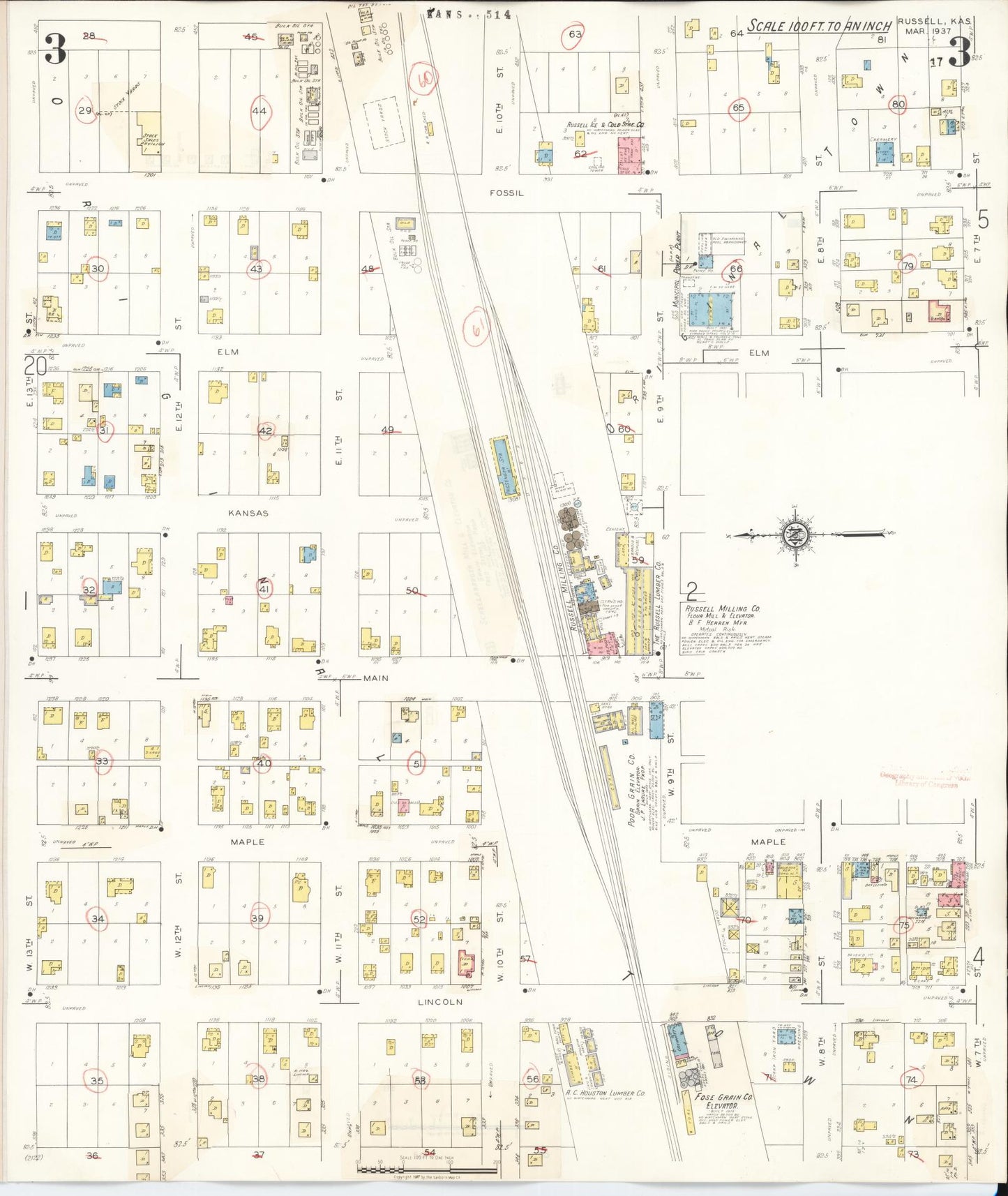 Sanborn Fire Insurance Map from Russell, Russell County, Kansas (1942), Sheet #0003 - Historic Sanborn Fire Insurance Map Print, vintage old map wall art, antique decor, genealogy gift, Kansas Kansas map