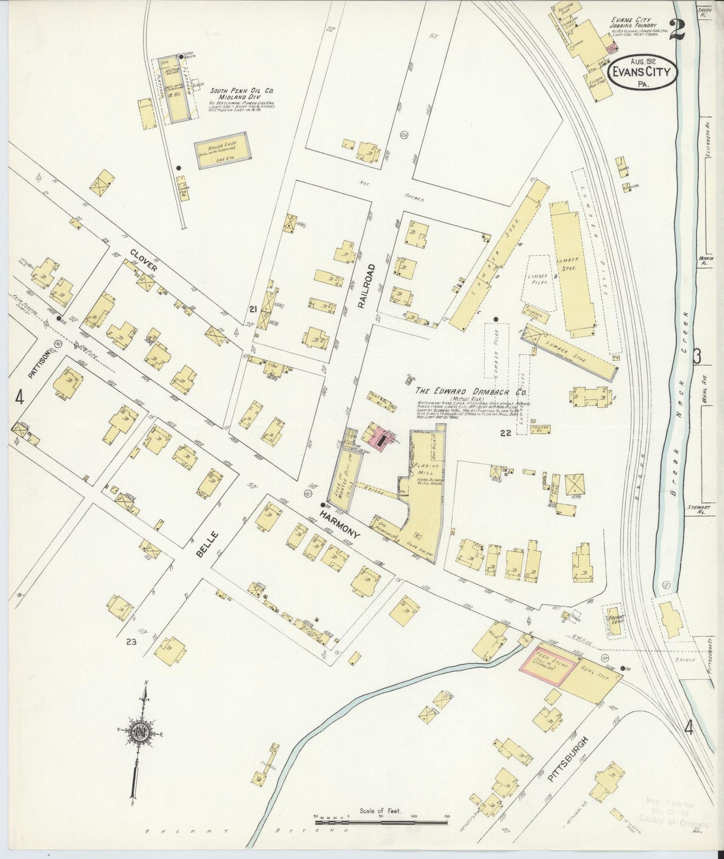 Sanborn Fire Insurance Map from Evans City, Butler County, Pennsylvania (1912), Sheet #0002 - Historic Sanborn Fire Insurance Map Print, vintage old map wall art, antique decor, genealogy gift, Pennsylvania Pennsylvania map