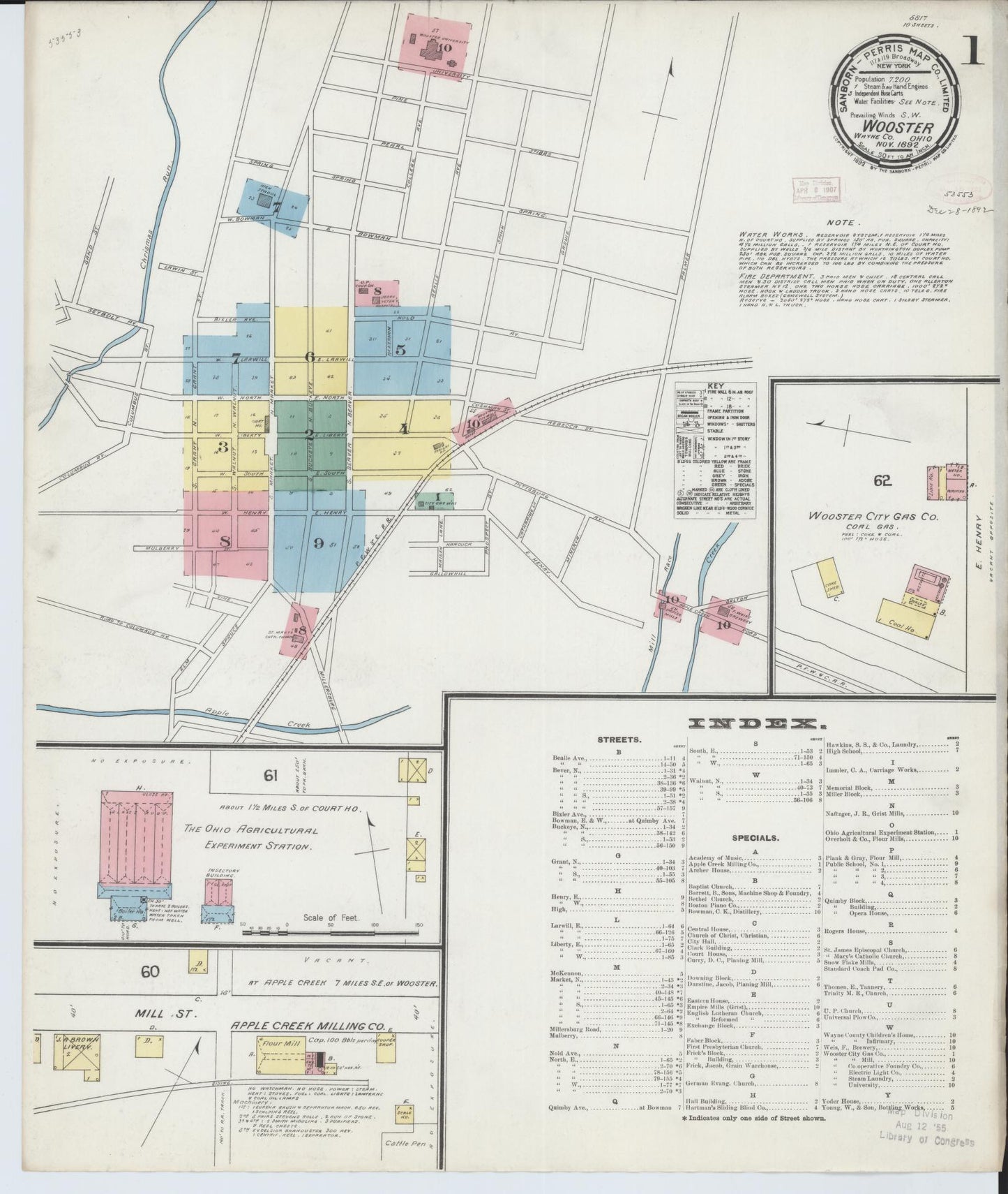Sanborn Fire Insurance Map from Wooster, Wayne County, Ohio (1892), Sheet #0001 - Historic Sanborn Fire Insurance Map Print, vintage old map wall art, antique decor, genealogy gift, Ohio Ohio map