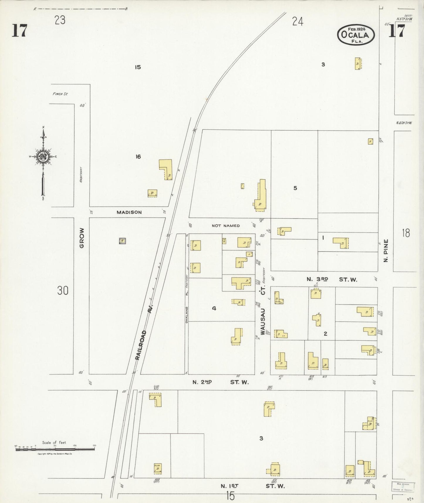 Sanborn Fire Insurance Map from Ocala, Marion County, Florida (1924), Sheet #0017 - Historic Sanborn Fire Insurance Map Print, vintage old map wall art, antique decor, genealogy gift, Florida Florida map