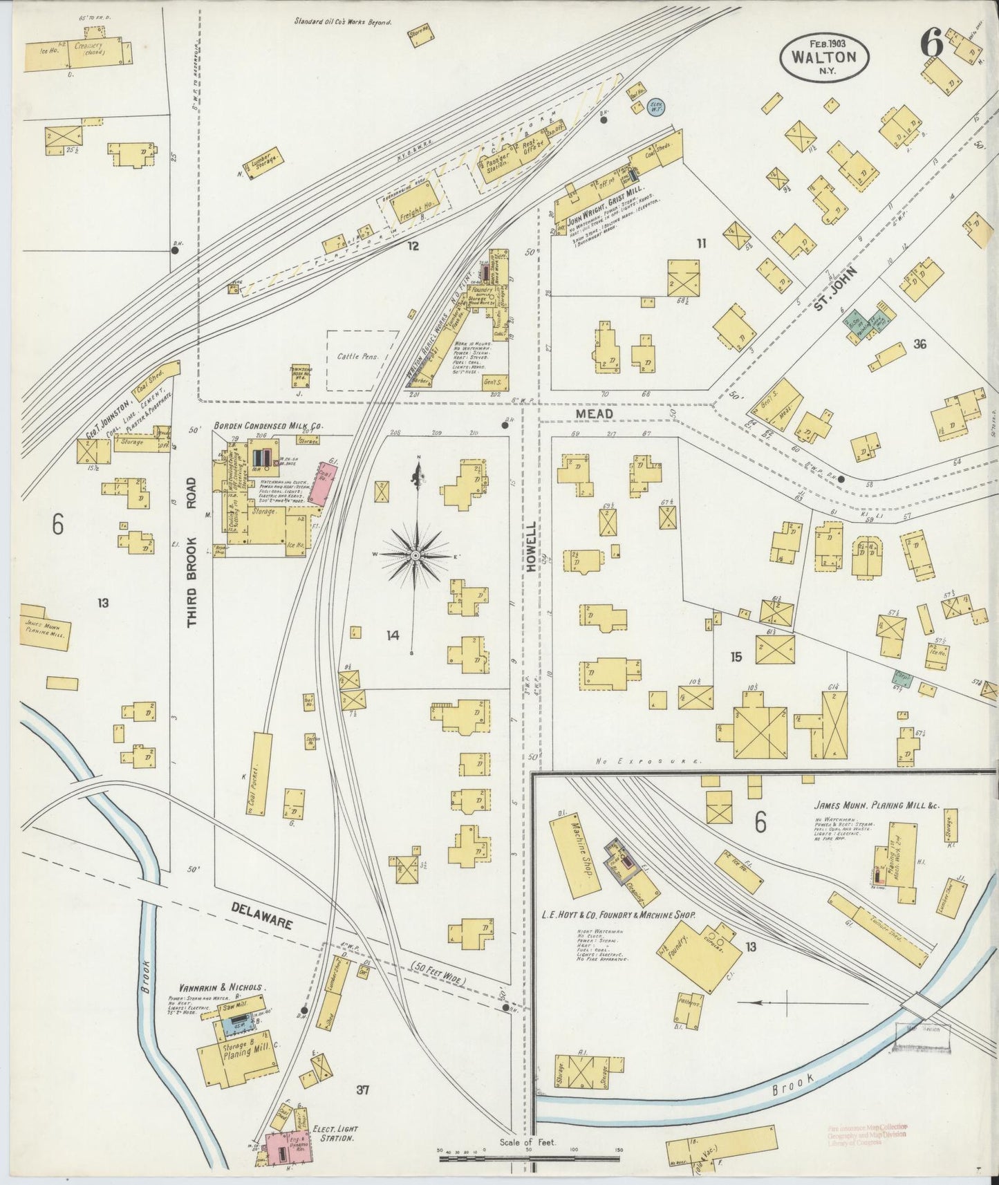 Sanborn Fire Insurance Map from Walton, Delaware County, New York (1903), Sheet #0006 - Historic Sanborn Fire Insurance Map Print, vintage old map wall art, antique decor, genealogy gift, Walton Delaware map