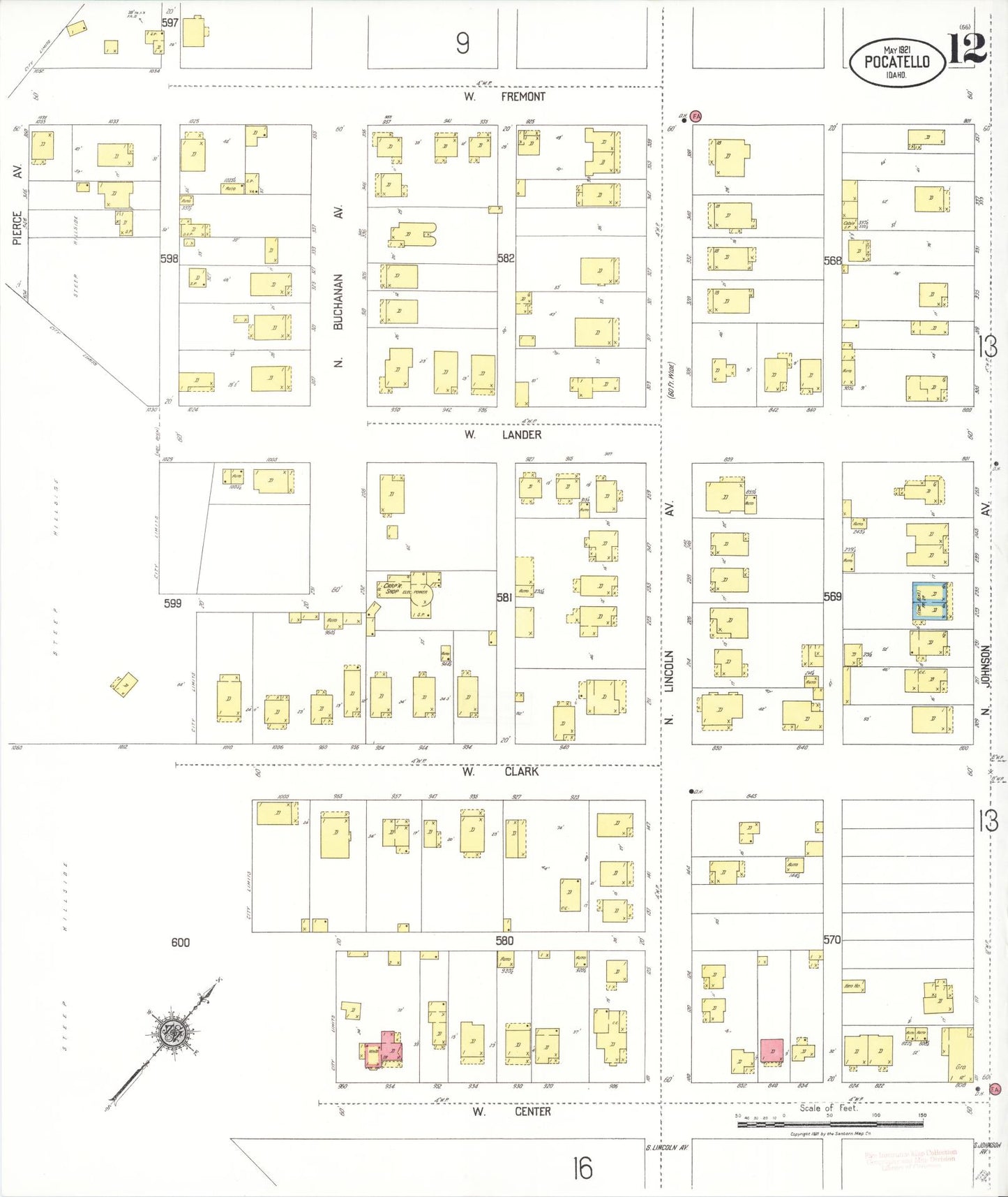 Sanborn Fire Insurance Map from Pocatello, Bannock County, Idaho (1921), Sheet #0012 - Historic Sanborn Fire Insurance Map Print, vintage old map wall art, antique decor, genealogy gift, Idaho Idaho map