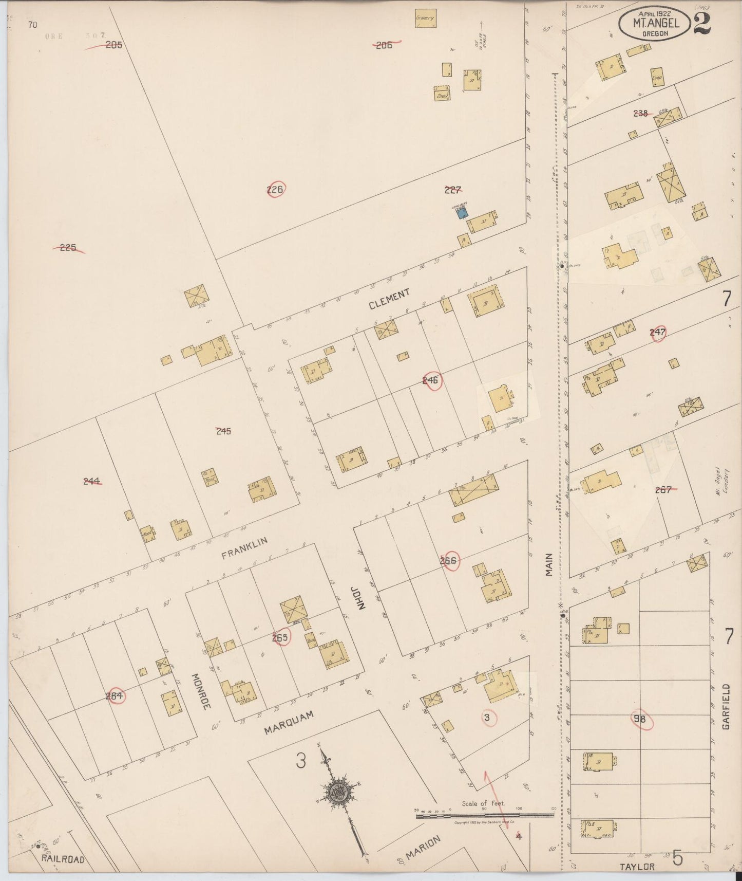 Sanborn Fire Insurance Map from Mount Angel, Marion County, Oregon (1931), Sheet #0002 - Historic Sanborn Fire Insurance Map Print, vintage old map wall art, antique decor, genealogy gift, Oregon Oregon map
