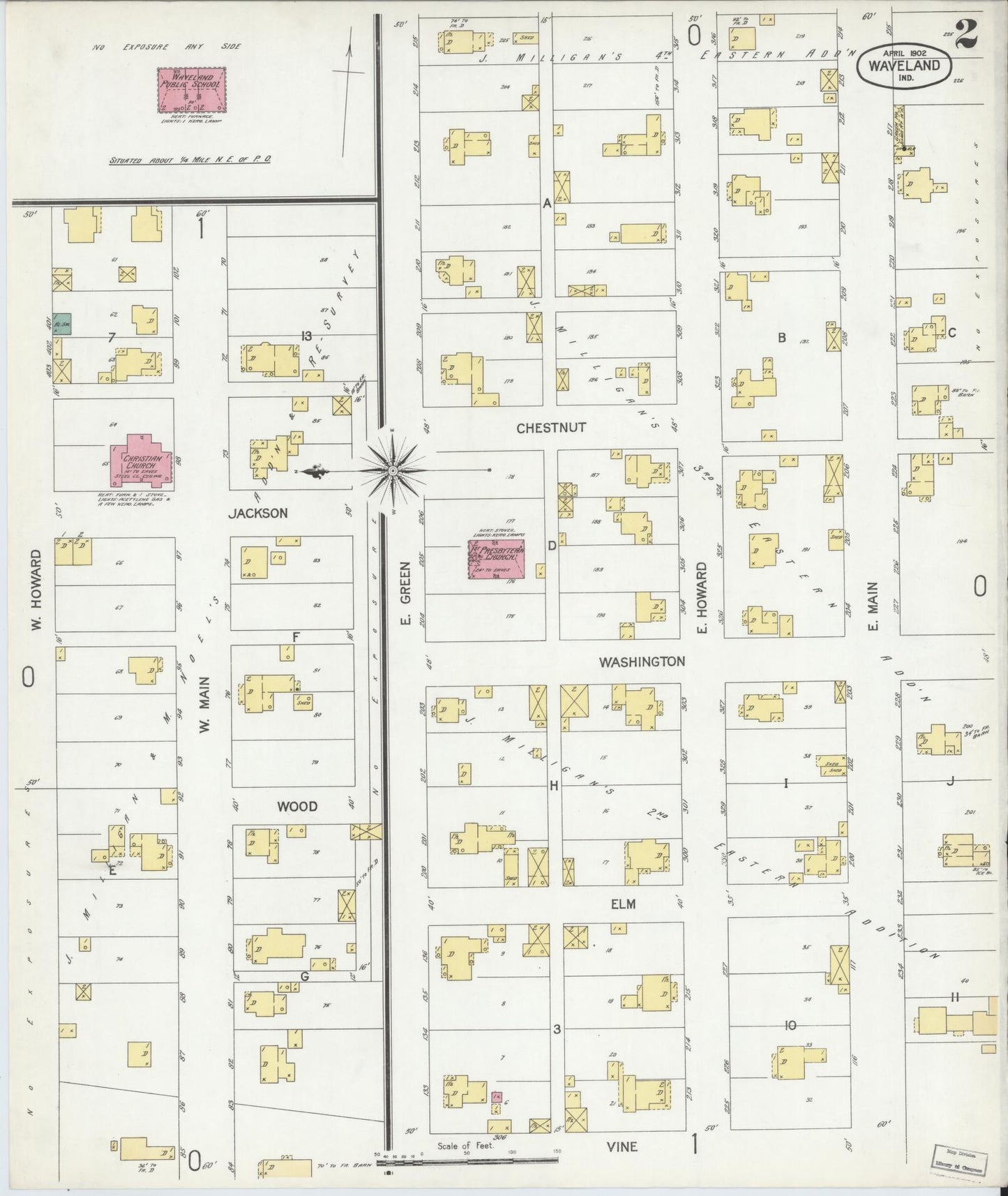 Sanborn Fire Insurance Map from Waveland, Montgomery County, Indiana (1902), Sheet #0002 - Complete Map Set gallery image, historic Sanborn map, vintage wall art, Indiana Indiana