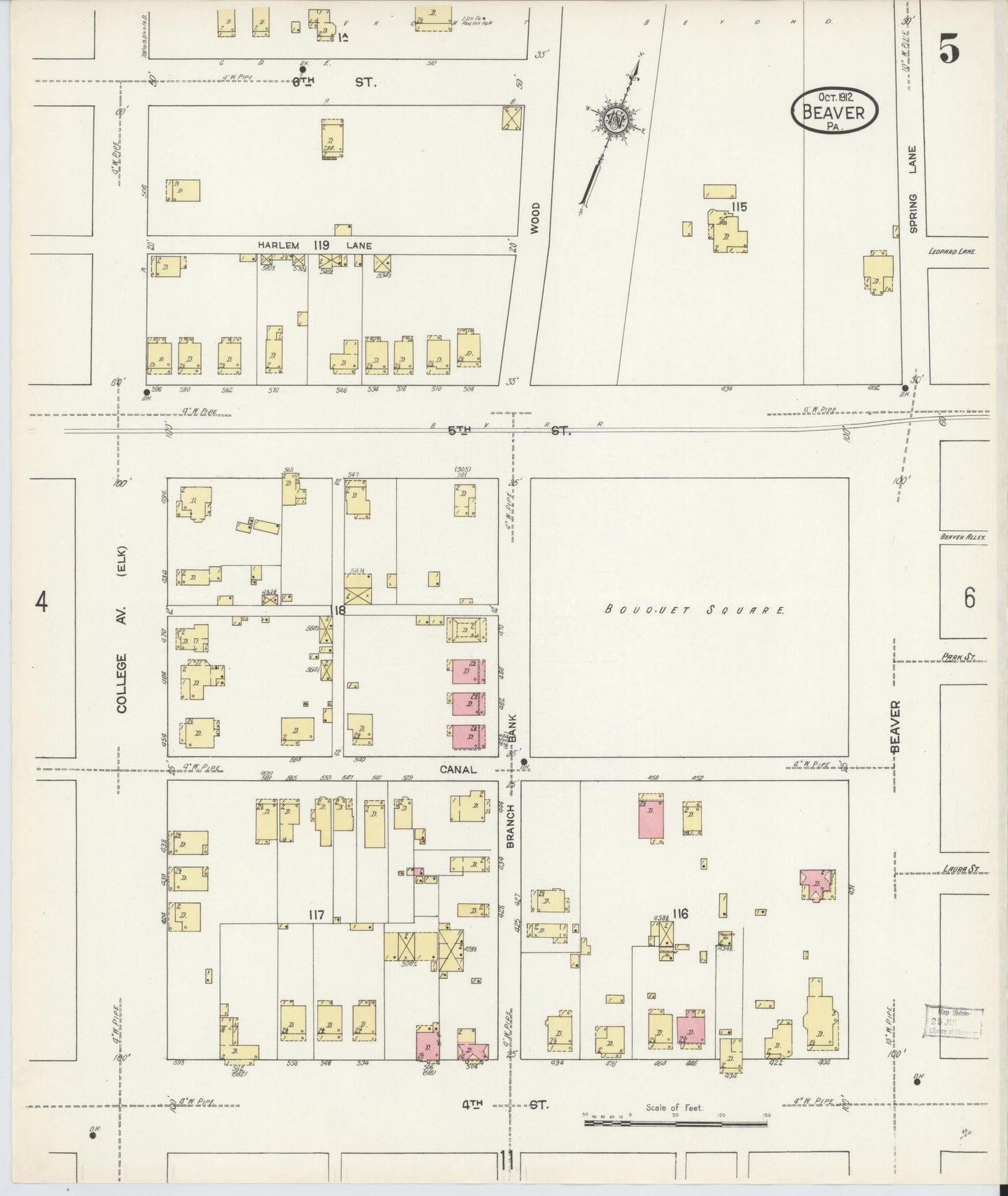 Sanborn Fire Insurance Map from Beaver, Beaver County, Pennsylvania (1912), Sheet #0005 - Historic Sanborn Fire Insurance Map Print, vintage old map wall art, antique decor, genealogy gift, Pennsylvania Pennsylvania map