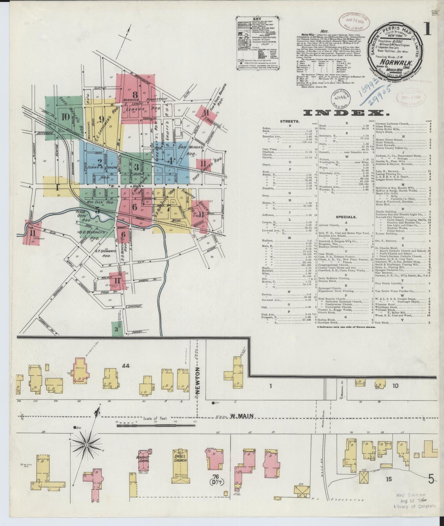 Sanborn Fire Insurance Map from Norwalk, Huron County, Ohio (1899), Sheet #0001 - Historic Sanborn Fire Insurance Map Print, vintage old map wall art, antique decor, genealogy gift, Ohio Ohio map