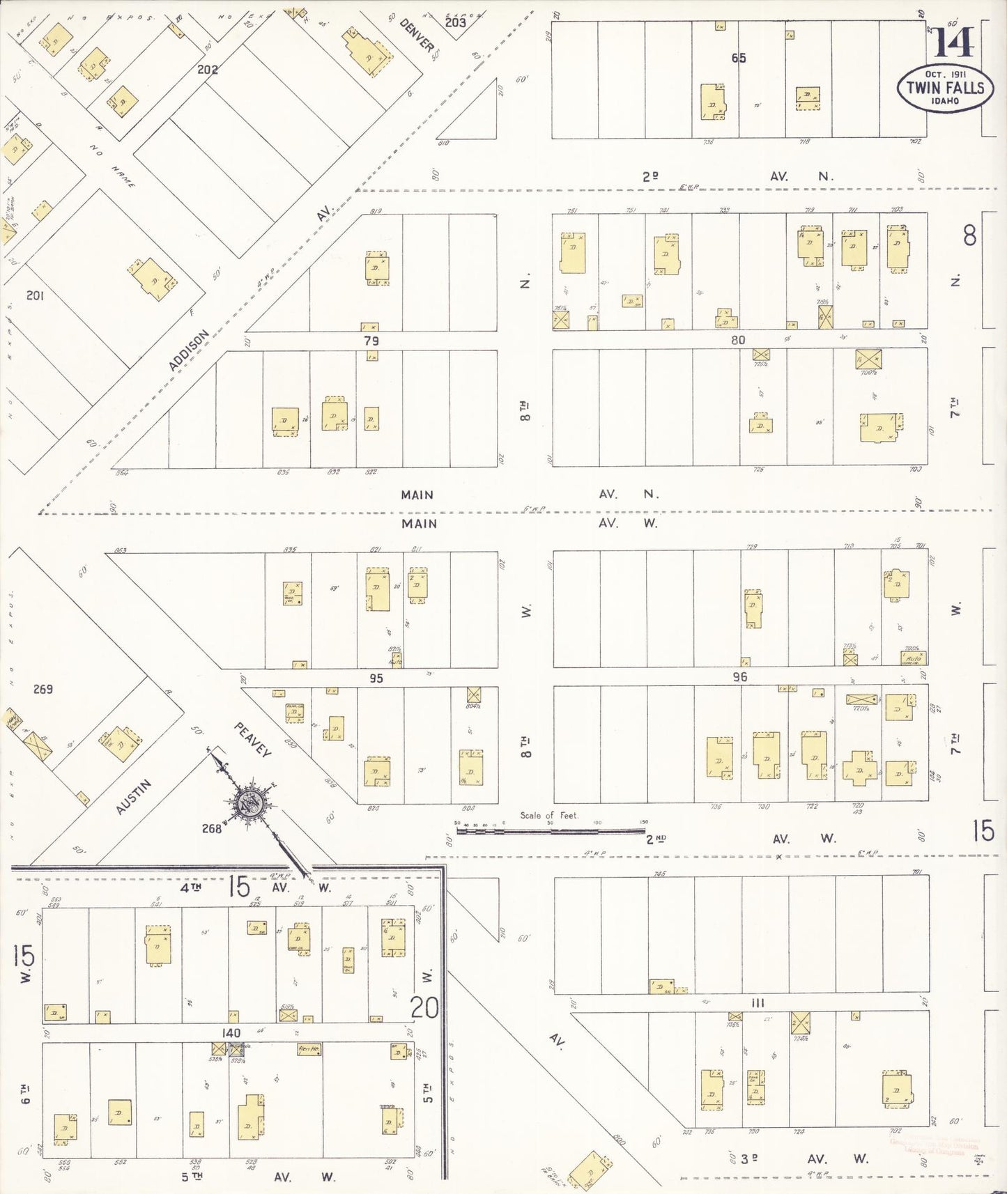 Sanborn Fire Insurance Map from Twin Falls, Twin Falls County, Idaho (1911), Sheet #0014 - Historic Sanborn Fire Insurance Map Print, vintage old map wall art, antique decor, genealogy gift, Falls Idaho map