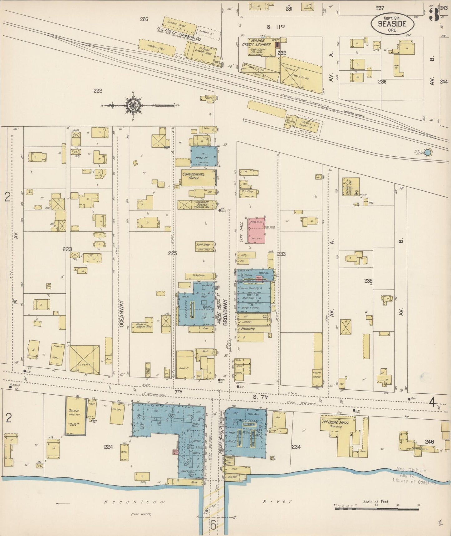 Sanborn Fire Insurance Map from Seaside, Clatsop County, Oregon (1914), Sheet #0003 - Historic Sanborn Fire Insurance Map Print, vintage old map wall art, antique decor, genealogy gift, Oregon Oregon map