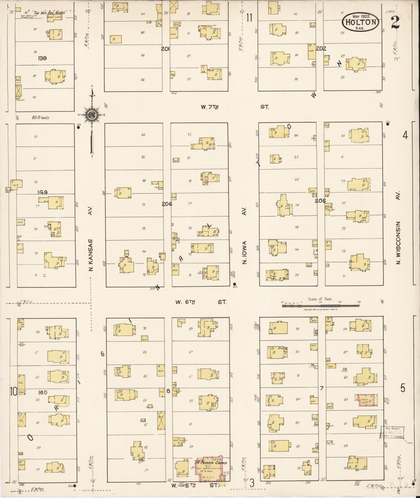 Sanborn Fire Insurance Map from Holton, Jackson County, Kansas (1922), Sheet #0002 - Historic Sanborn Fire Insurance Map Print, vintage old map wall art, antique decor, genealogy gift, Kansas Kansas map