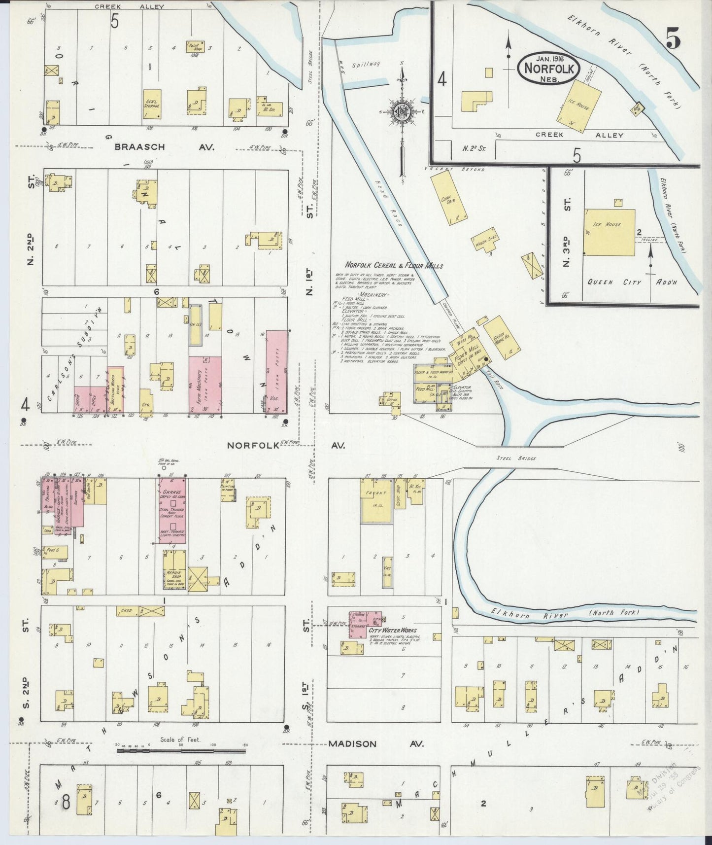Sanborn Fire Insurance Map from Norfolk, Madison County, Nebraska (1916), Sheet #0005 - Historic Sanborn Fire Insurance Map Print, vintage old map wall art, antique decor, genealogy gift, Nebraska Nebraska map