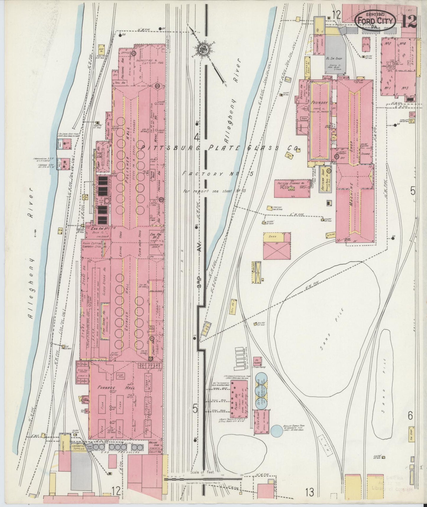 Sanborn Fire Insurance Map from Ford City, Armstrong County, Pennsylvania (1921), Sheet #0012 - Historic Sanborn Fire Insurance Map Print, vintage old map wall art, antique decor, genealogy gift, Pennsylvania Pennsylvania map