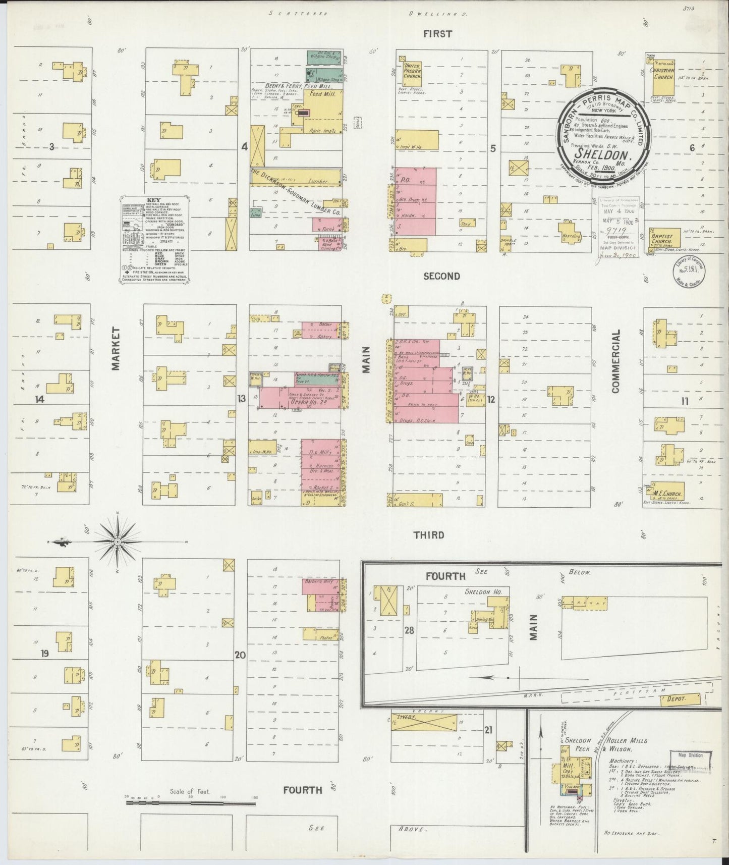 Sanborn Fire Insurance Map from Sheldon, Vernon County, Missouri (1900), Sheet #0001 - Historic Sanborn Fire Insurance Map Print, vintage old map wall art, antique decor, genealogy gift, Missouri Missouri map