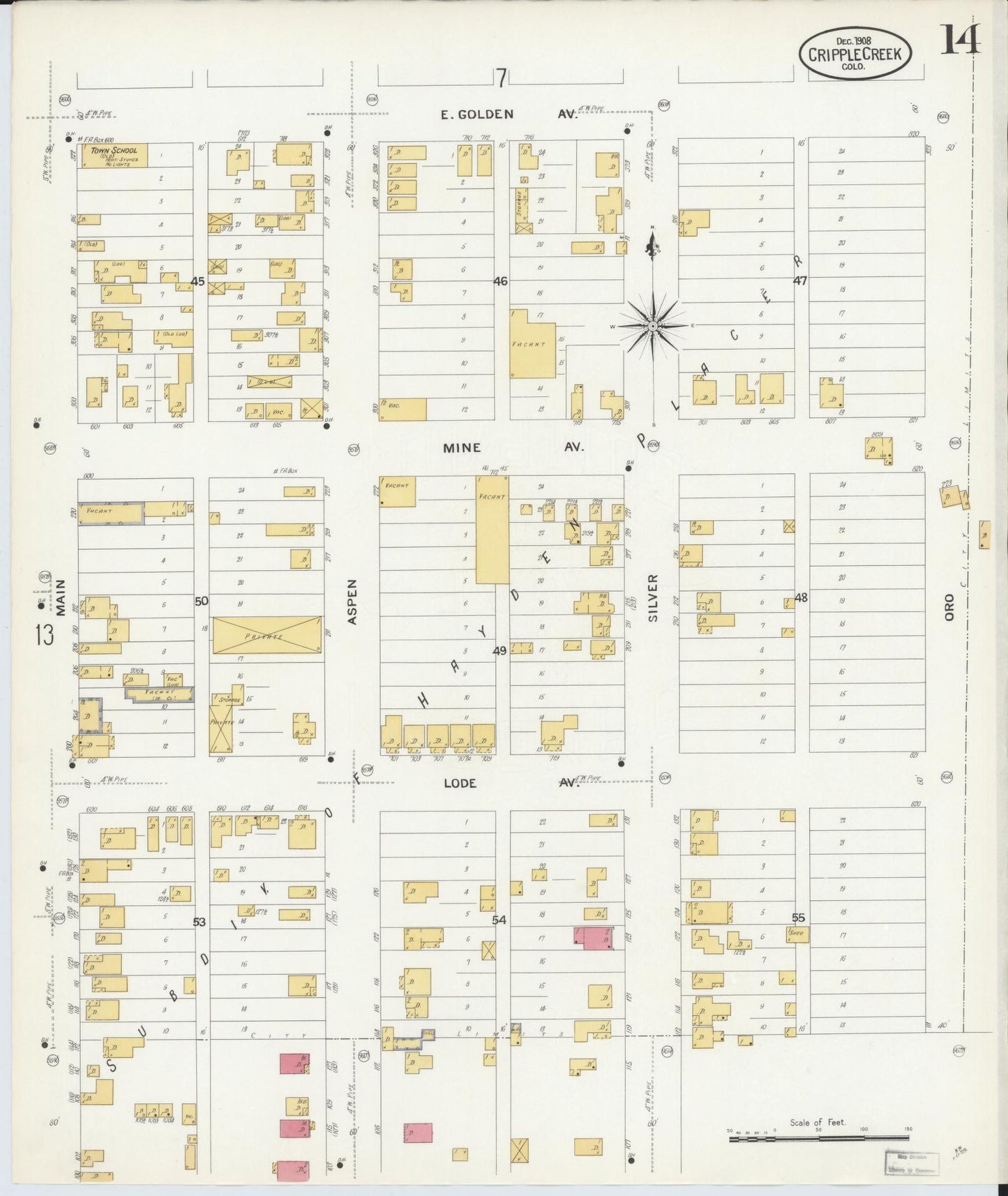 Sanborn Fire Insurance Map from Cripple Creek, Teller County, Colorado (1908), Sheet #0014 - Historic Sanborn Fire Insurance Map Print, vintage old map wall art, antique decor, genealogy gift, Colorado Colorado map