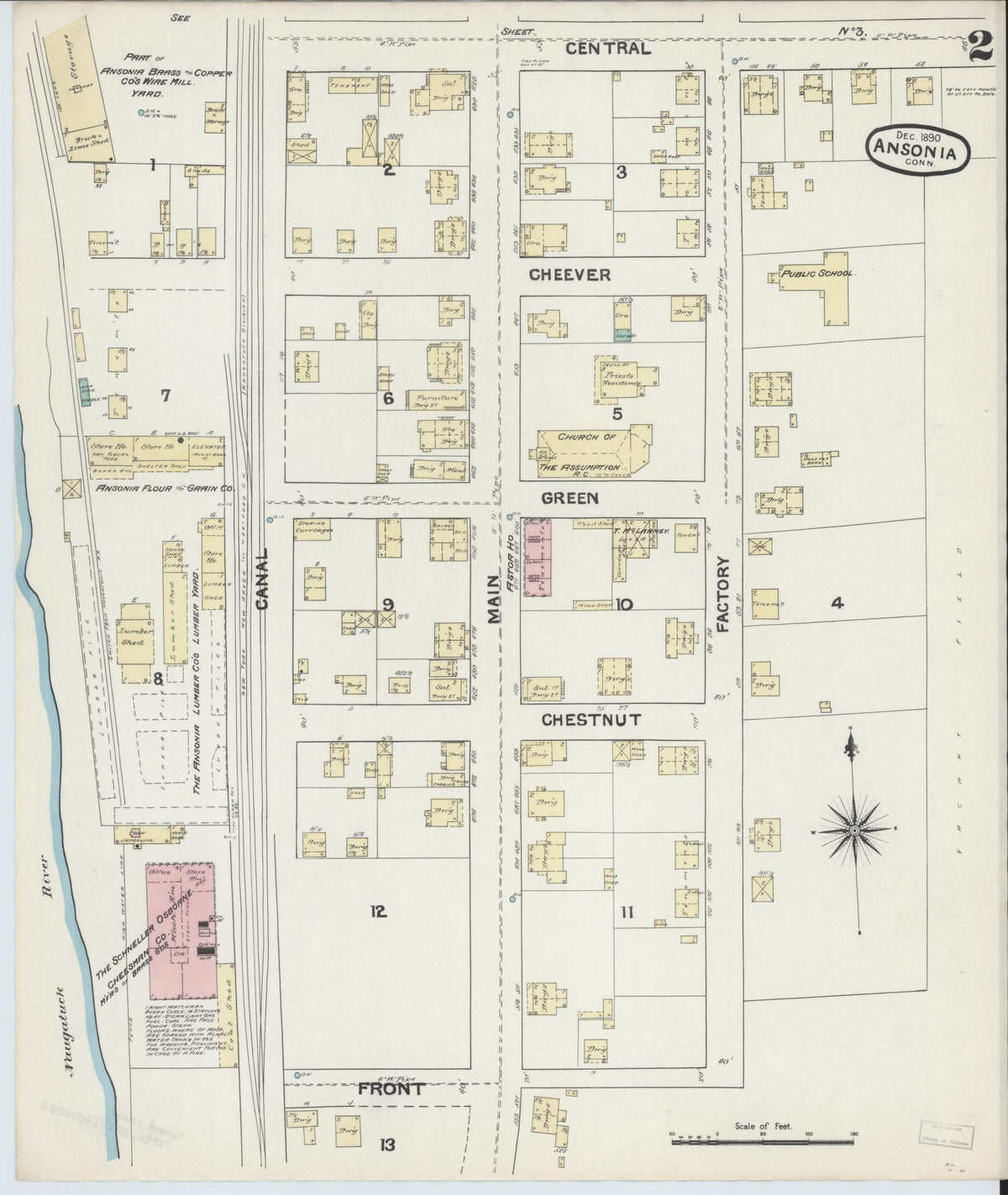 Sanborn Fire Insurance Map from Ansonia, New Haven County, Connecticut (1890), Sheet #0002 - Historic Sanborn Fire Insurance Map Print, vintage old map wall art, antique decor, genealogy gift, Connecticut Connecticut map