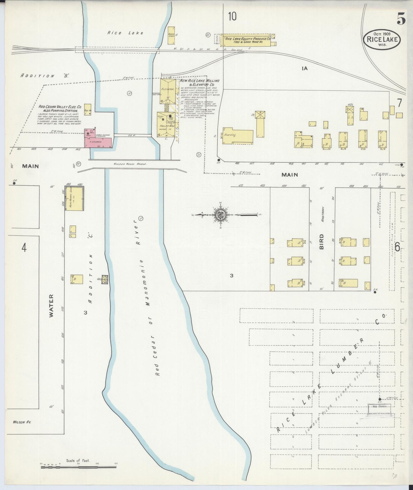 Sanborn Fire Insurance Map from Rice Lake, Barron County, Wisconsin (1909), Sheet #0005 - Historic Sanborn Fire Insurance Map Print, vintage old map wall art, antique decor, genealogy gift, Wisconsin Wisconsin map