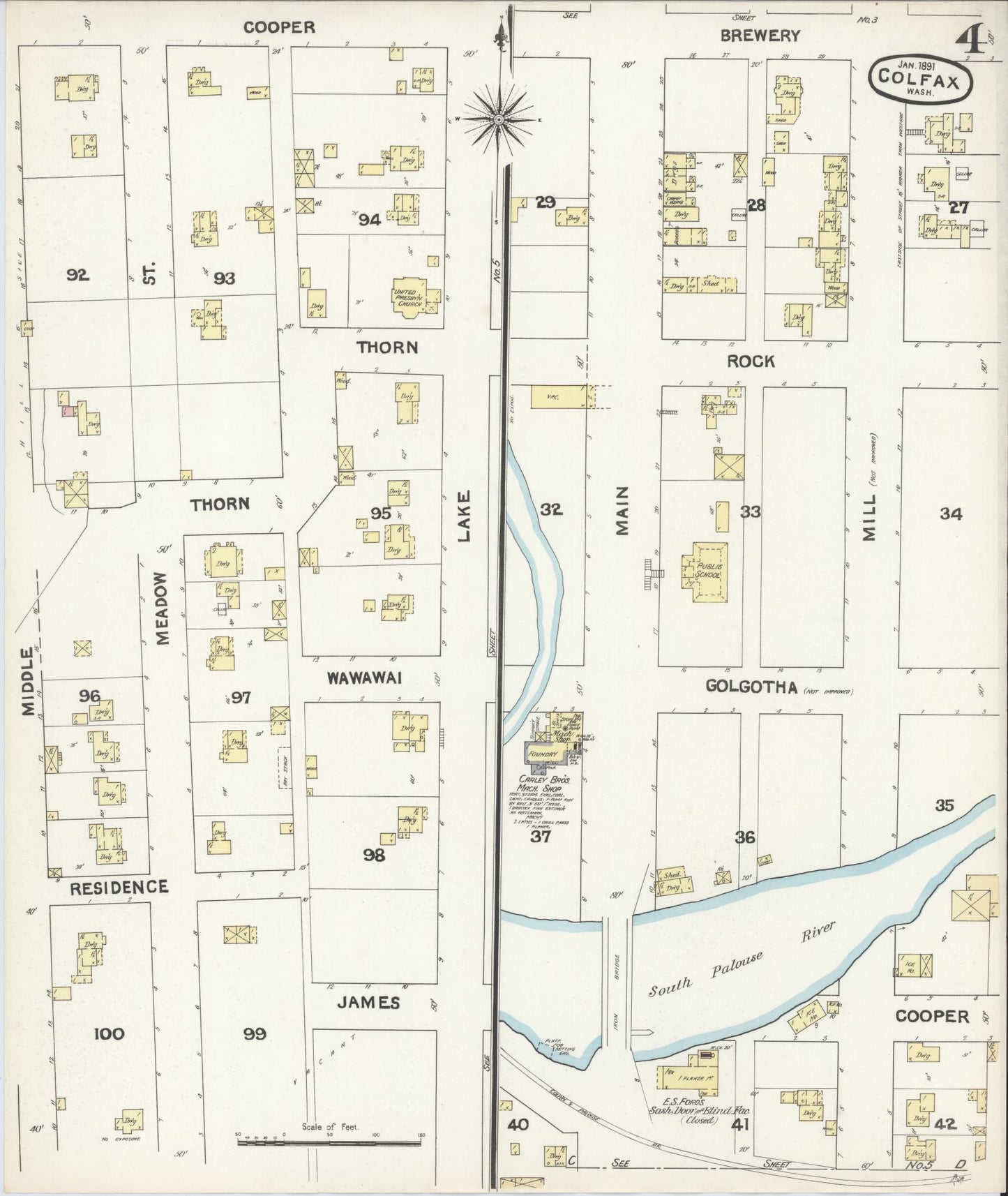 Sanborn Fire Insurance Map from Colfax, Whitman County, Washington (1890), Sheet #0004 - Historic Sanborn Fire Insurance Map Print, vintage old map wall art, antique decor, genealogy gift, Washington Washington map
