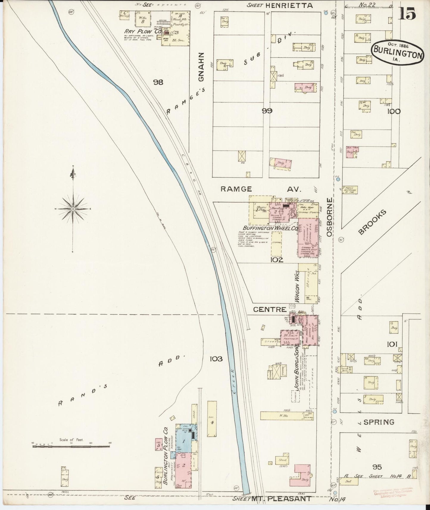 Sanborn Fire Insurance Map from Burlington, Des Moines County, Iowa (1888), Sheet #0015 - Historic Sanborn Fire Insurance Map Print, vintage old map wall art