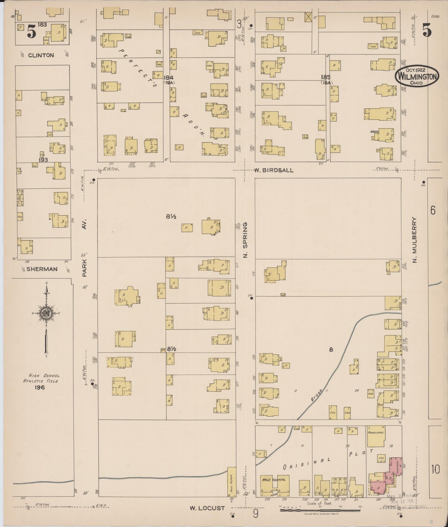 Sanborn Fire Insurance Map from Wilmington, Clinton County, Ohio (1922), Sheet #0005 - Historic Sanborn Fire Insurance Map Print, vintage old map wall art, antique decor, genealogy gift, Ohio Ohio map
