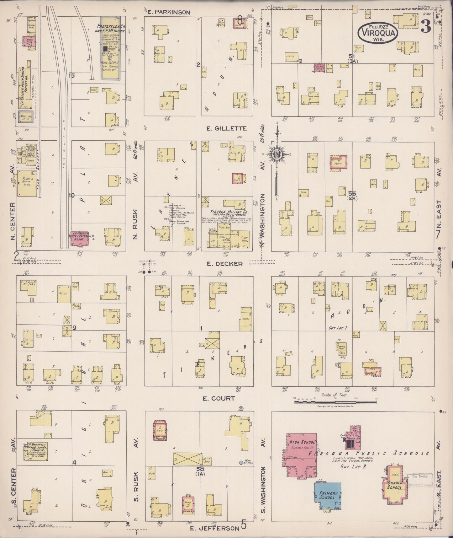 Sanborn Fire Insurance Map from Viroqua, Vernon County, Wisconsin (1922), Sheet #0003 - Historic Sanborn Fire Insurance Map Print, vintage old map wall art, antique decor, genealogy gift, Wisconsin Wisconsin map