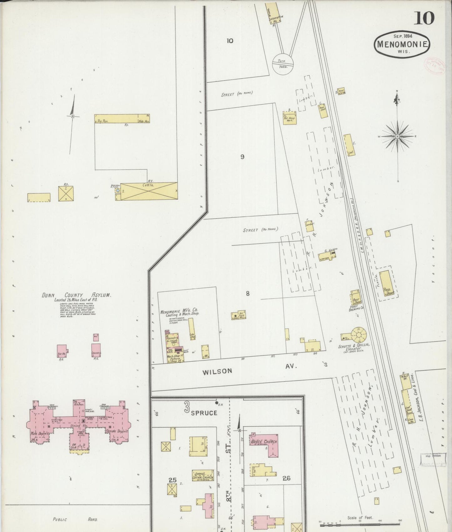 Sanborn Fire Insurance Map from Menomonie, Dunn County, Wisconsin (1894), Sheet #0010 - Historic Sanborn Fire Insurance Map Print, vintage old map wall art, antique decor, genealogy gift, Wisconsin Wisconsin map