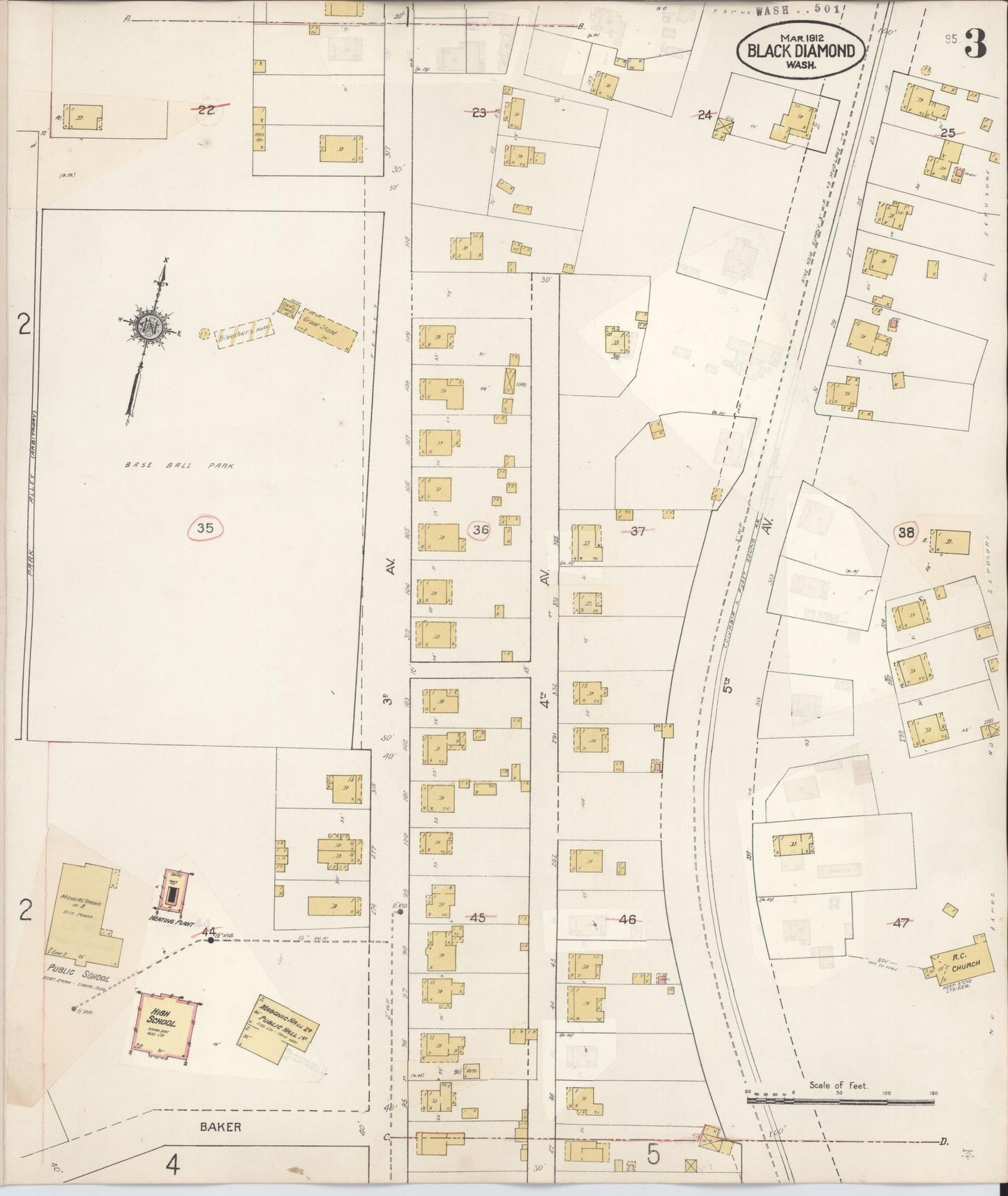 Sanborn Fire Insurance Map from Black Diamond, King County, Washington (1929), Sheet #0003 - Historic Sanborn Fire Insurance Map Print, vintage old map wall art, antique decor, genealogy gift, Washington Washington map