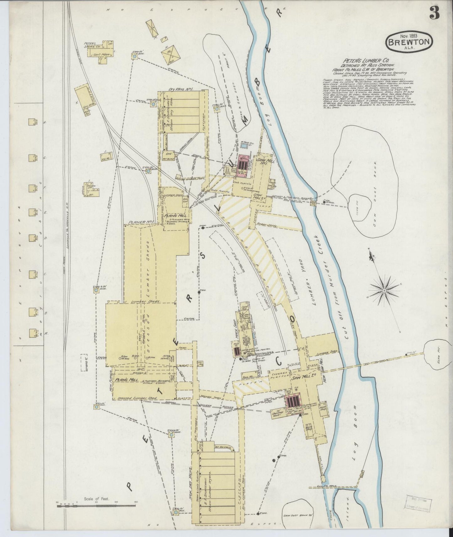 Sanborn Fire Insurance Map from Brewton, Escambia County, Alabama (1893), Sheet #0003 - Complete Map Set gallery image, historic Sanborn map, vintage wall art, Alabama Alabama