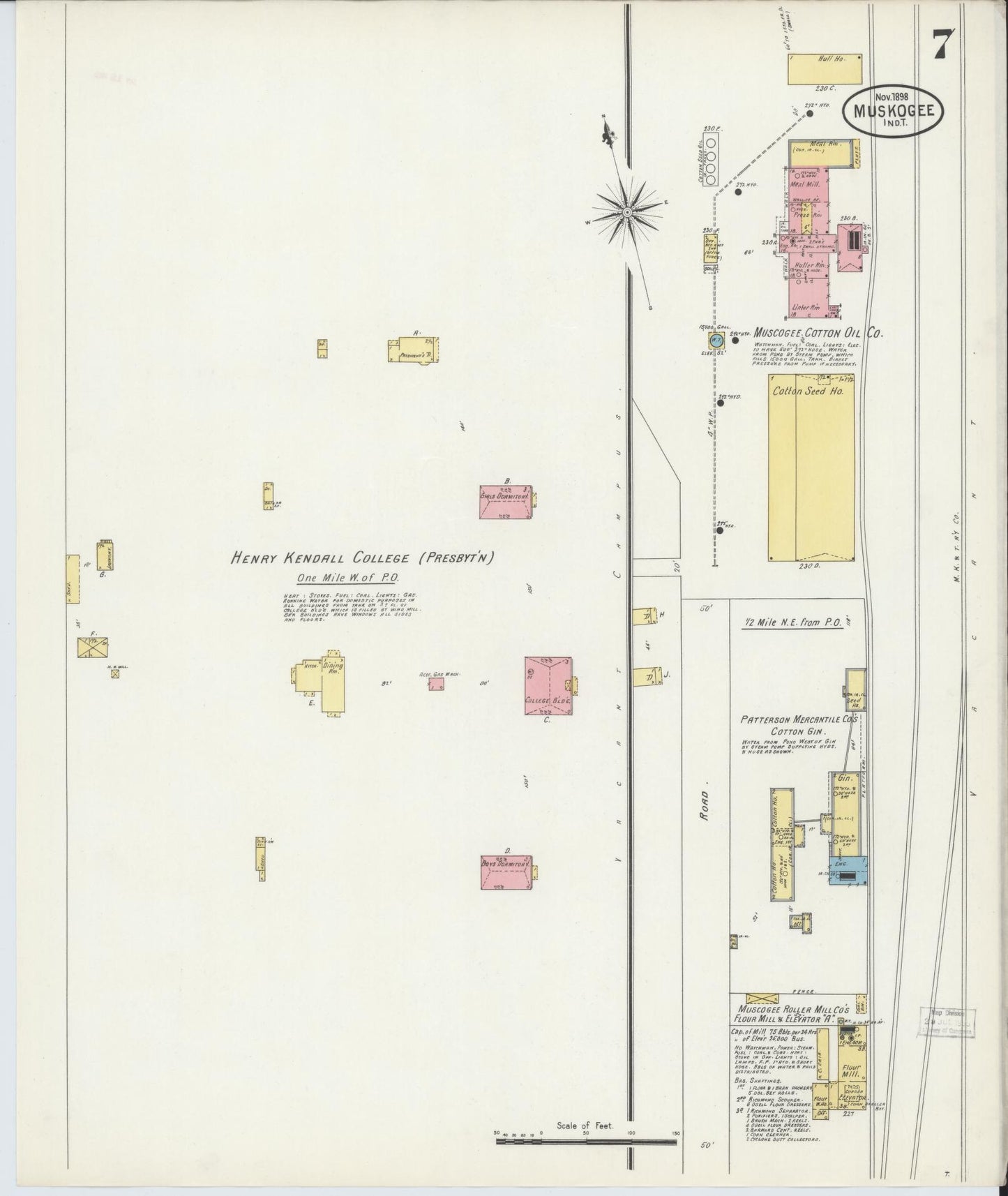 Sanborn Fire Insurance Map from Muskogee, Muskogee County, Oklahoma (1898), Sheet #0007 - Complete Map Set gallery image, historic Sanborn map, vintage wall art, Oklahoma Oklahoma