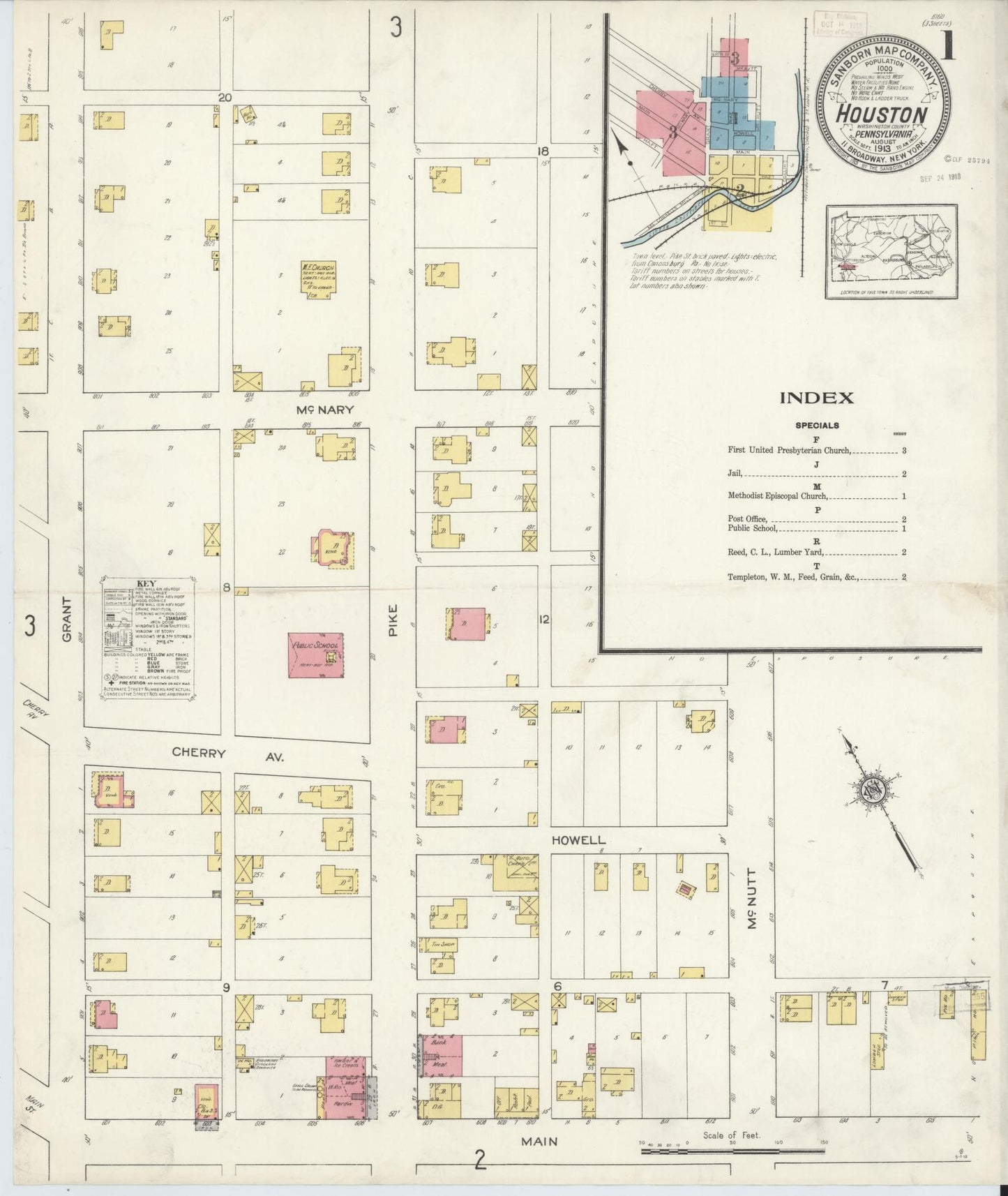 Sanborn Fire Insurance Map from Houston, Washington County, Pennsylvania. (1913) – Historic Sanborn Fire Insurance Map Print
