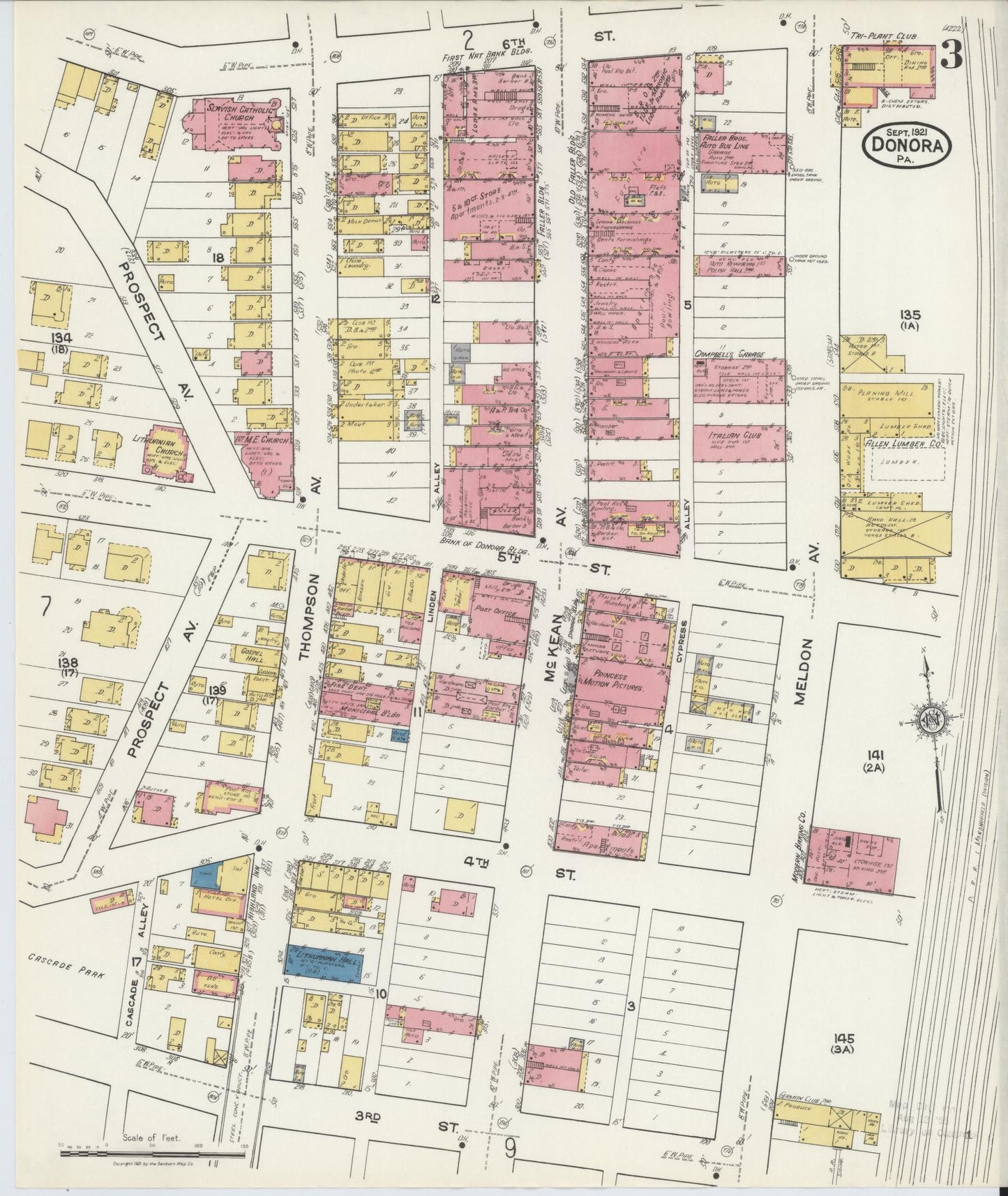 Sanborn Fire Insurance Map from Donora, Washington County, Pennsylvania (1921), Sheet #0003 - Historic Sanborn Fire Insurance Map Print, vintage old map wall art, antique decor, genealogy gift, Pennsylvania Pennsylvania map