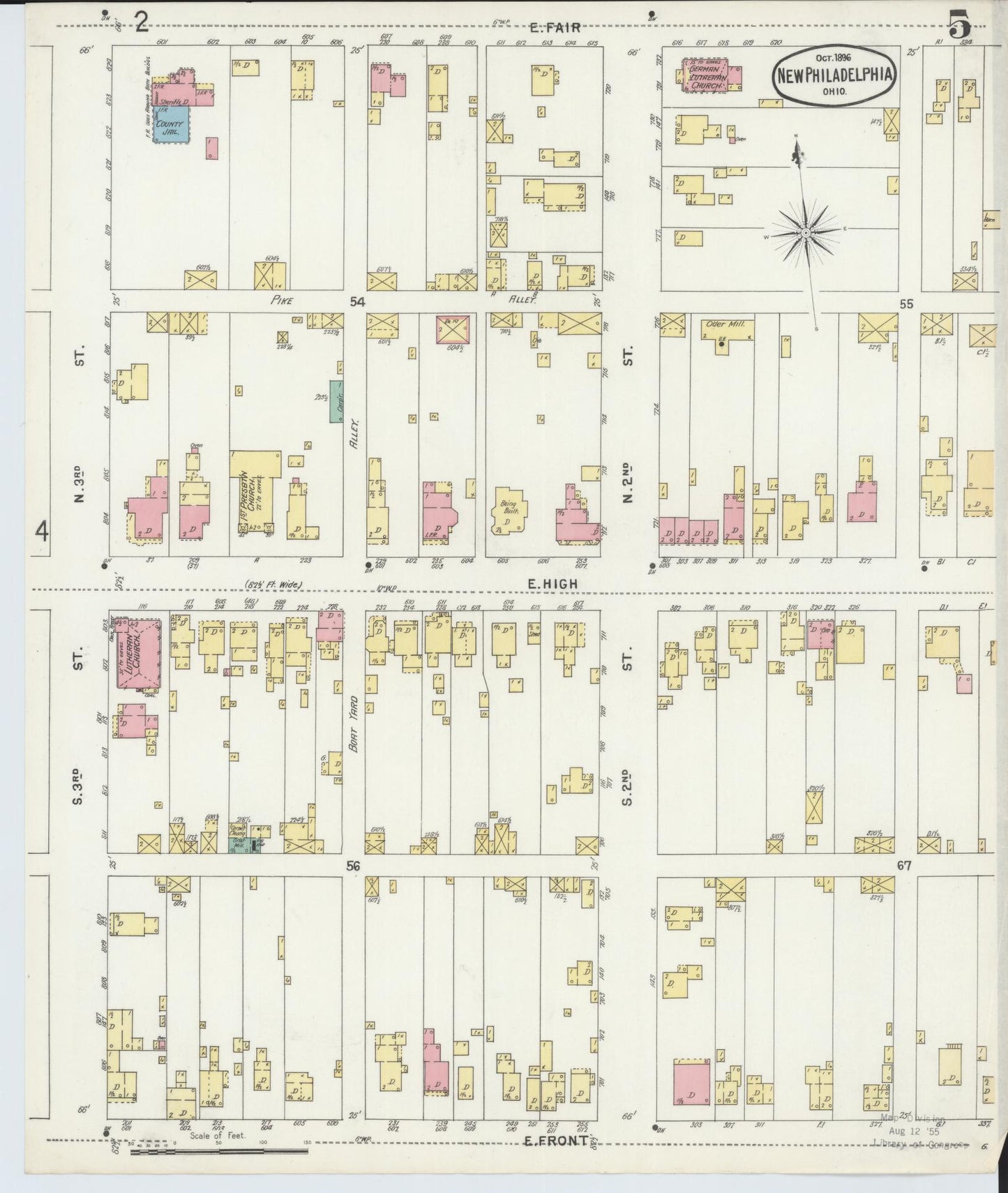 Sanborn Fire Insurance Map from New Philadelphia, Tuscarawas County, Ohio (1896), Sheet #0005 - Historic Sanborn Fire Insurance Map Print, vintage old map wall art, antique decor, genealogy gift, Ohio Ohio map