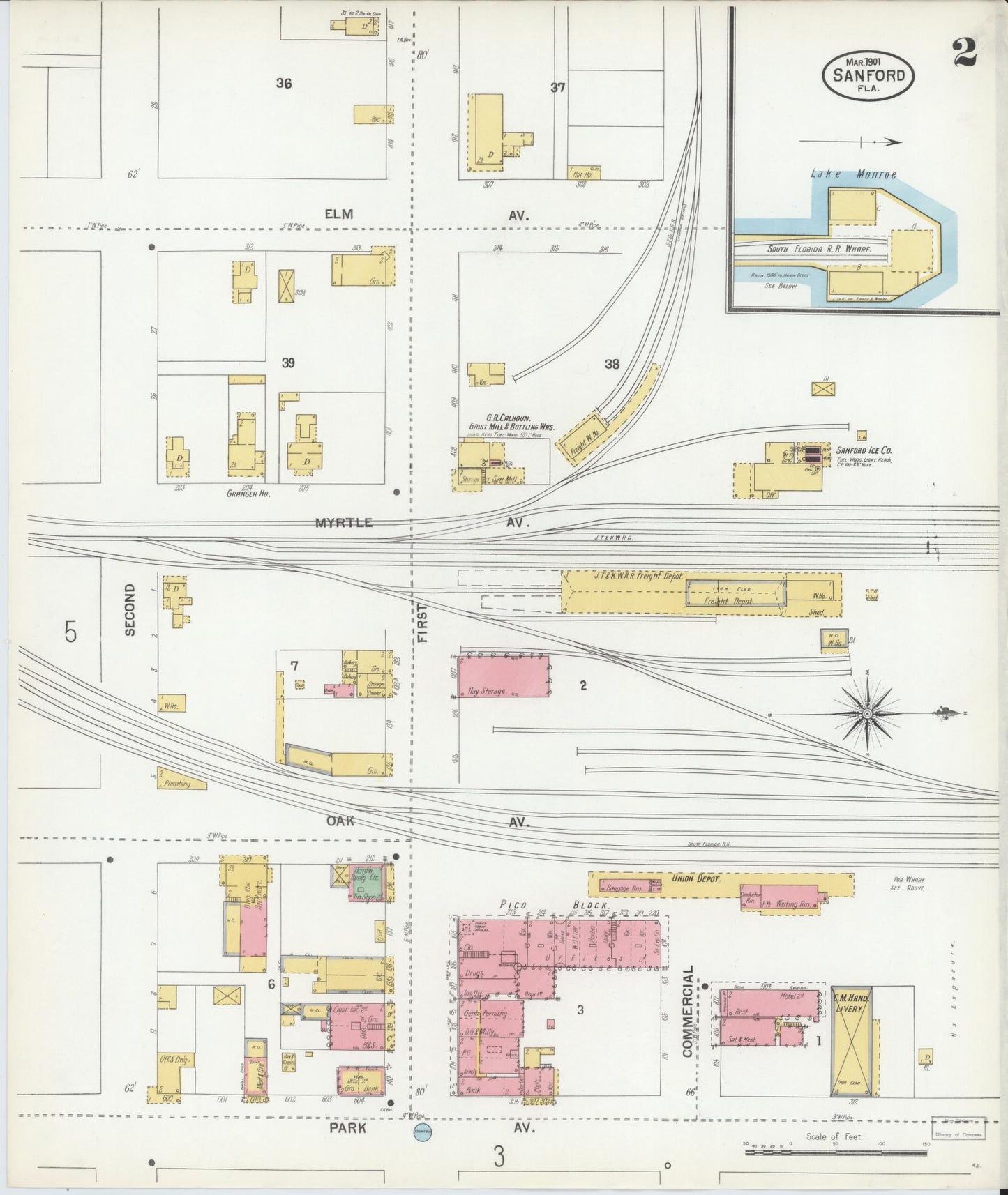 Sanborn Fire Insurance Map from Sanford, Seminole County, Florida (1901), Sheet #0002 - Historic Sanborn Fire Insurance Map Print, vintage old map wall art, antique decor, genealogy gift, Florida Florida map