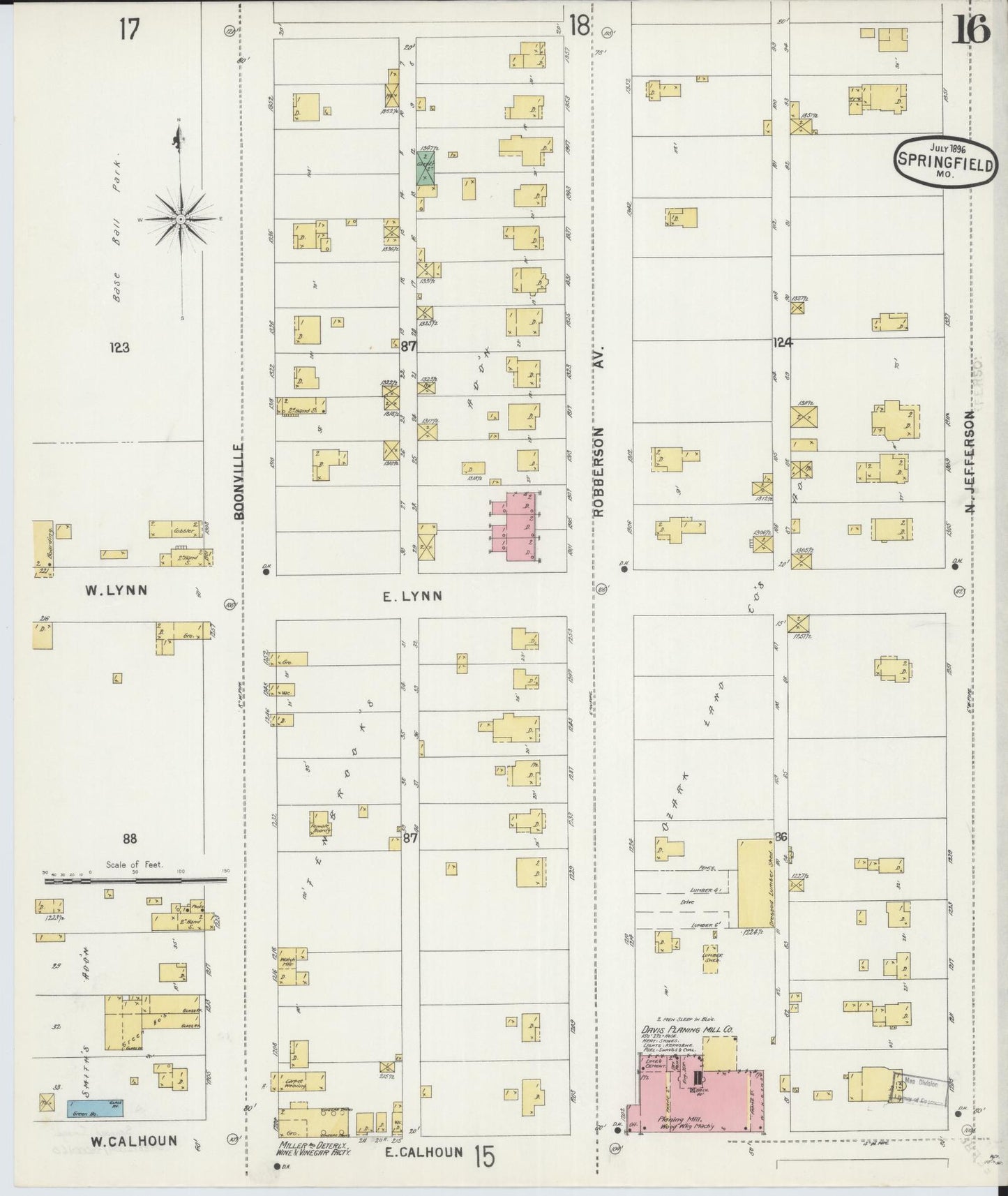 Sanborn Fire Insurance Map from Springfield, Greene County, Missouri (1896), Sheet #0016 - Historic Sanborn Fire Insurance Map Print, vintage old map wall art, antique decor, genealogy gift, Missouri Missouri map