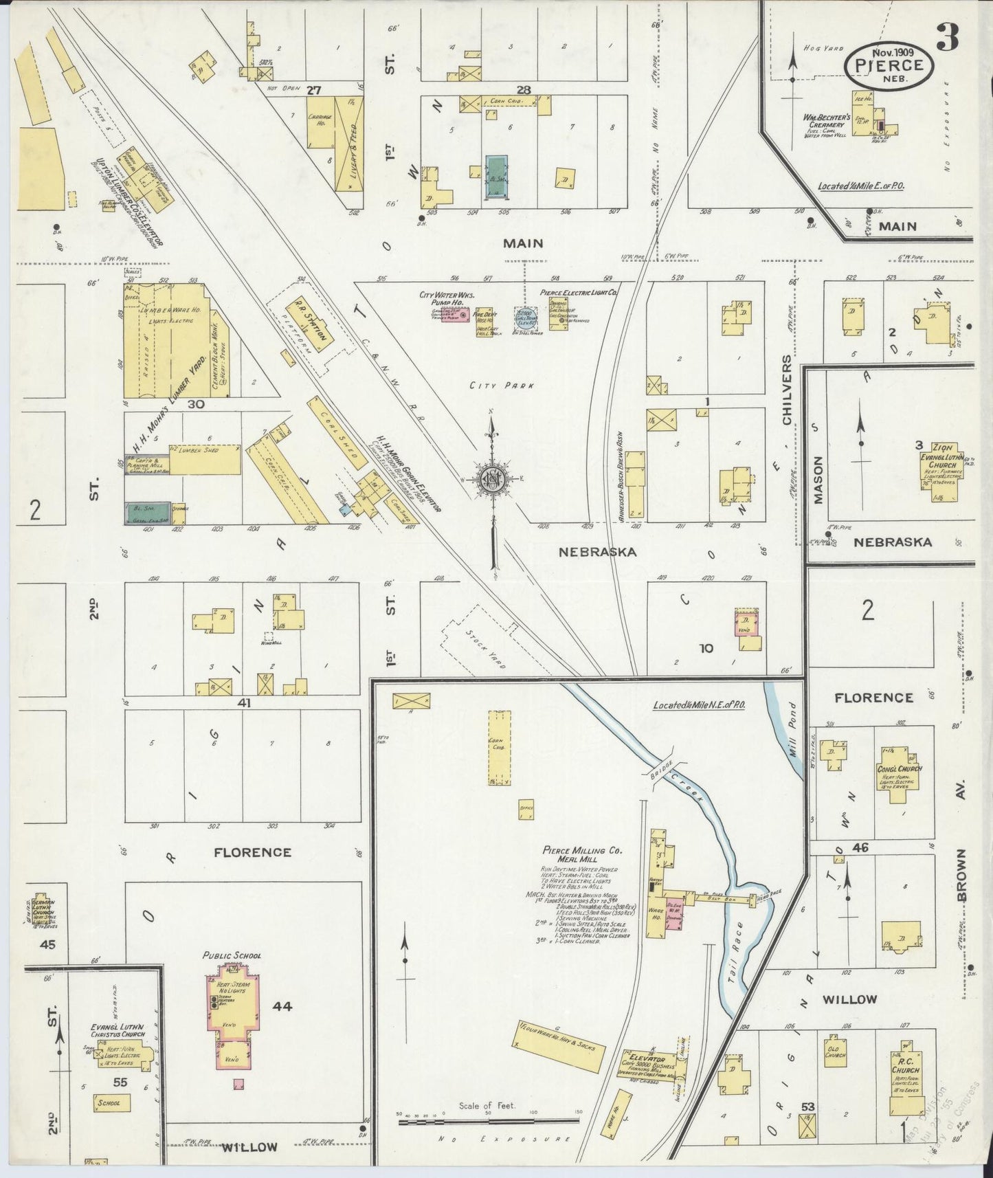 Sanborn Fire Insurance Map from Pierce, Pierce County, Nebraska (1909), Sheet #0003 - Complete Map Set gallery image, historic Sanborn map, vintage wall art, Nebraska Nebraska