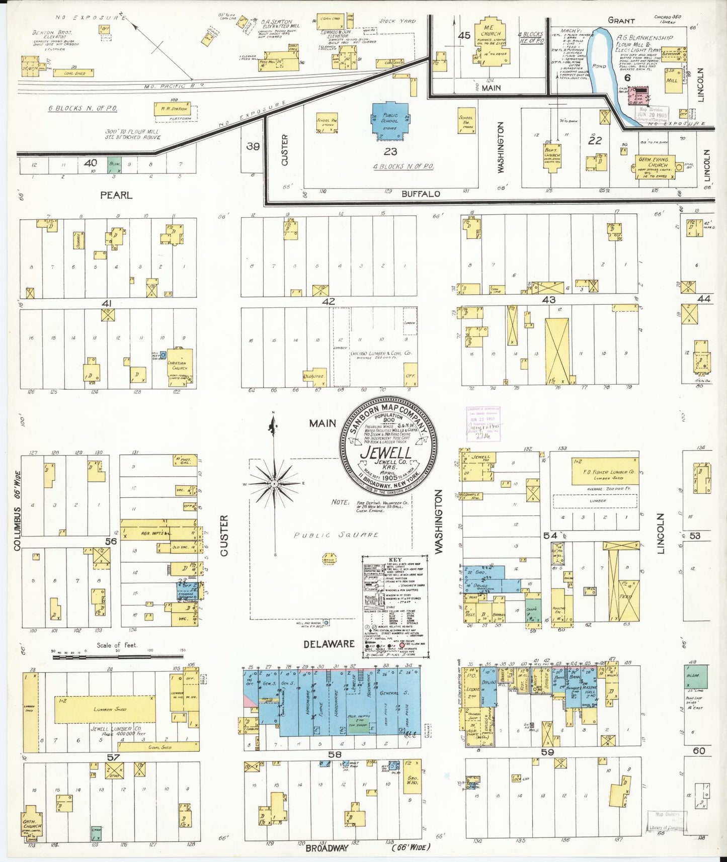 Sanborn Fire Insurance Map from Jewell, Jewell County, Kansas (1905), Sheet #0001 - Historic Sanborn Fire Insurance Map Print, vintage old map wall art, antique decor, genealogy gift, Kansas Kansas map