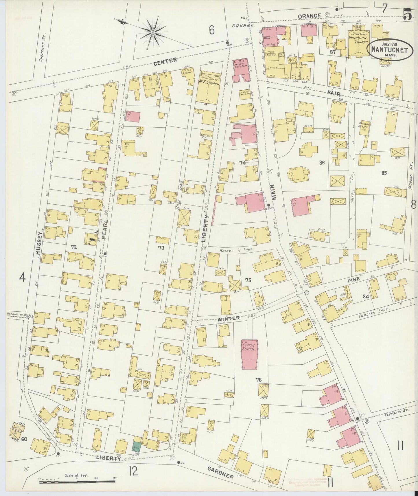 Sanborn Fire Insurance Map from Nantucket, Nantucket County, Massachusetts (1898), Sheet #0005 - Historic Sanborn Fire Insurance Map Print, vintage old map wall art, antique decor, genealogy gift, Massachusetts Massachusetts map