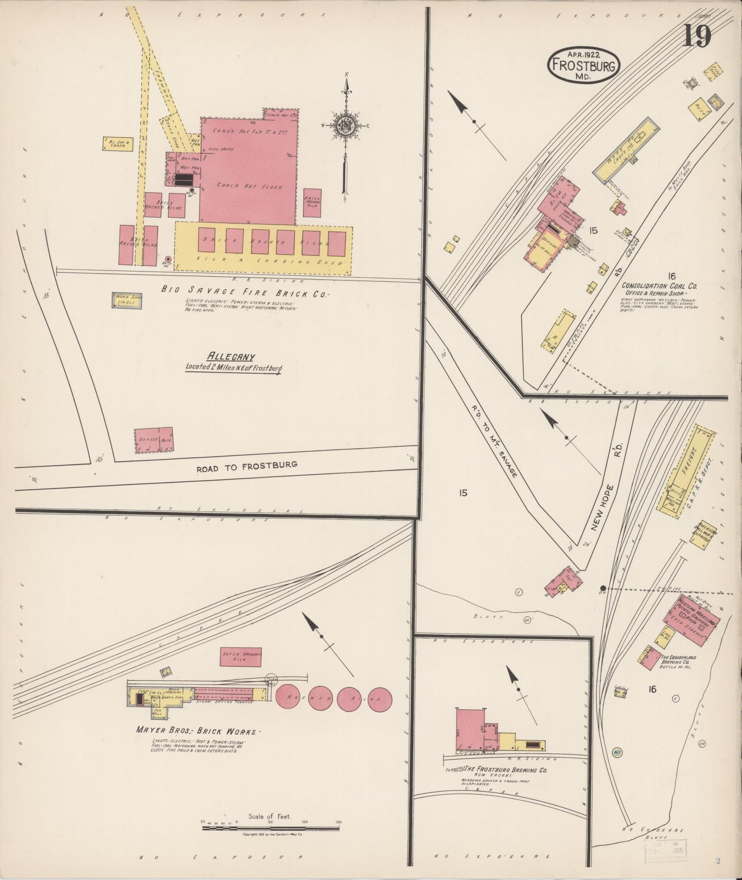 Sanborn Fire Insurance Map from Frostburg, Allegany County, Maryland (1922), Sheet #0019 - Historic Sanborn Fire Insurance Map Print, vintage old map wall art