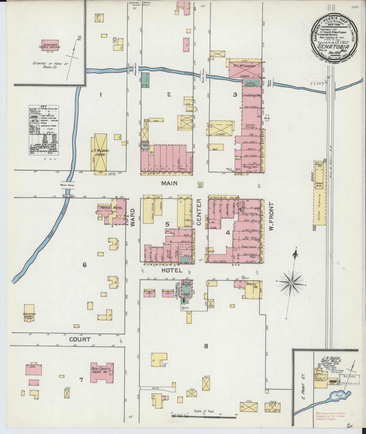 Sanborn Fire Insurance Map from Senatobia, Tate County, Mississippi (1892), Sheet #0001 - Historic Sanborn Fire Insurance Map Print, vintage old map wall art, antique decor, genealogy gift, Mississippi Mississippi map