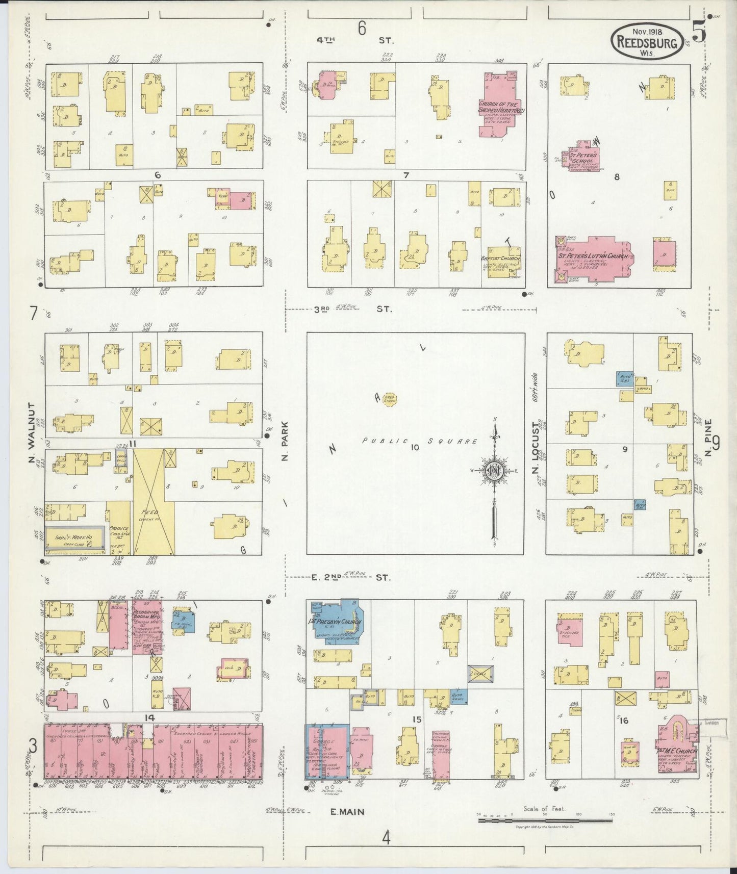 Sanborn Fire Insurance Map from Reedsburg, Sauk County, Wisconsin (1918), Sheet #0005 - Historic Sanborn Fire Insurance Map Print, vintage old map wall art, antique decor, genealogy gift, Wisconsin Wisconsin map