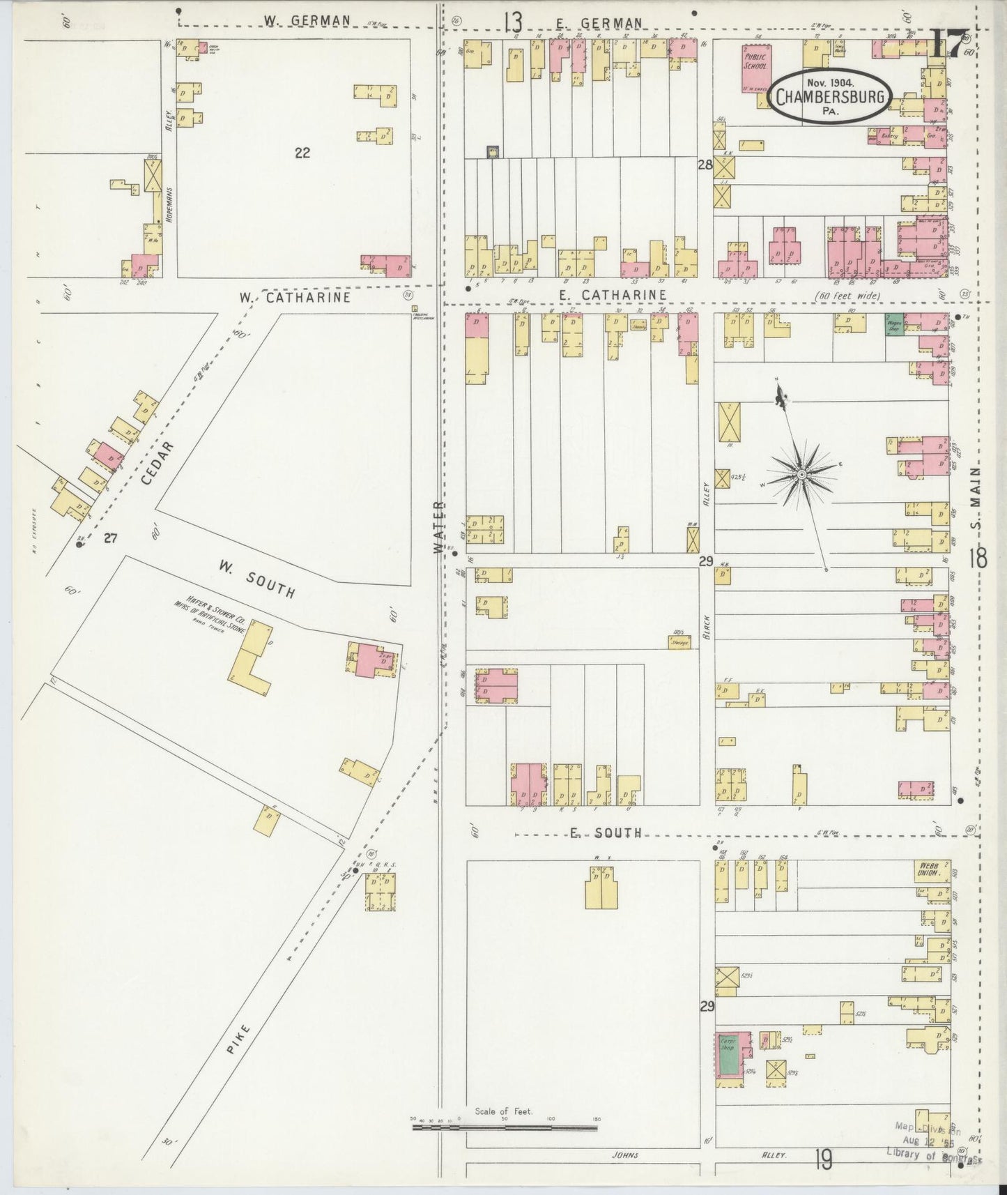 Sanborn Fire Insurance Map from Chambersburg, Franklin County, Pennsylvania (1904), Sheet #0017 - Historic Sanborn Fire Insurance Map Print, vintage old map wall art, antique decor, genealogy gift, Pennsylvania Pennsylvania map