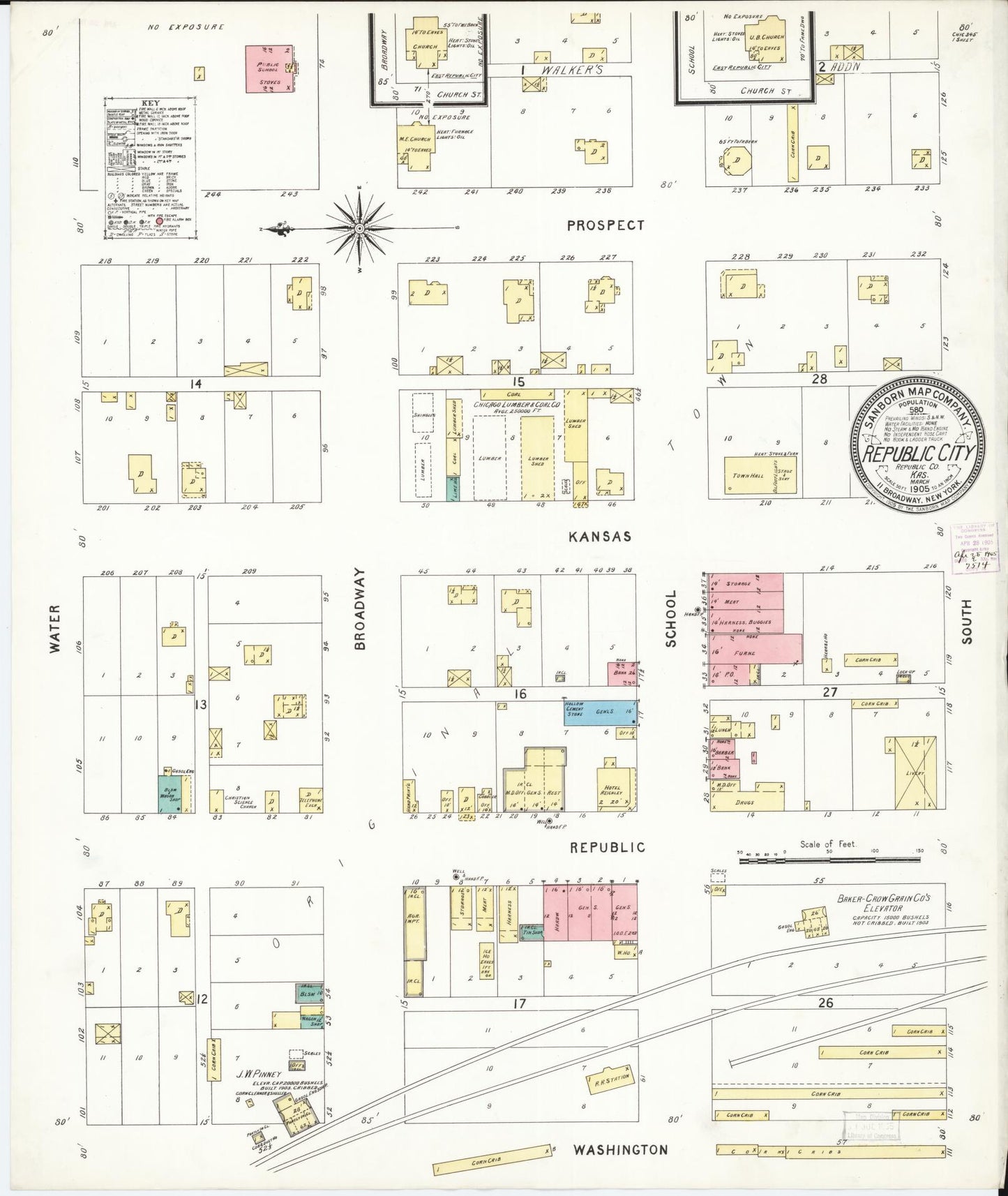 Sanborn Fire Insurance Map from Republic, Republic County, Kansas (1905), Sheet #0001 - Historic Sanborn Fire Insurance Map Print, vintage old map wall art, antique decor, genealogy gift, Kansas Kansas map