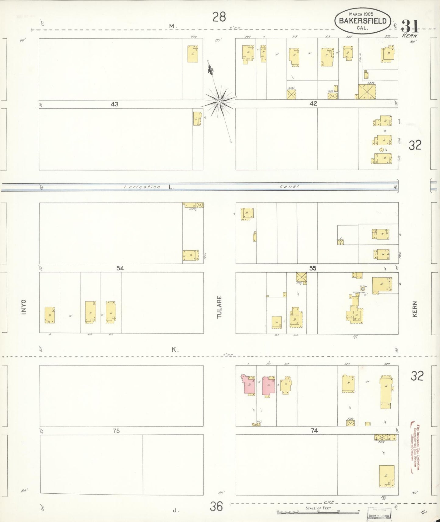 Sanborn Fire Insurance Map from Bakersfield, Kern County, California (1905), Sheet #0031 - Historic Sanborn Fire Insurance Map Print, vintage old map wall art, antique decor, genealogy gift, California California map
