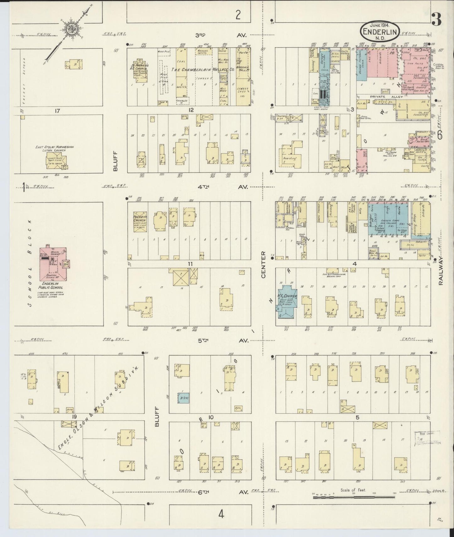Sanborn Fire Insurance Map from Enderlin, Ransom County, North Dakota (1914), Sheet #0003 - Historic Sanborn Fire Insurance Map Print, vintage old map wall art, antique decor, genealogy gift, North Dakota North Dakota map