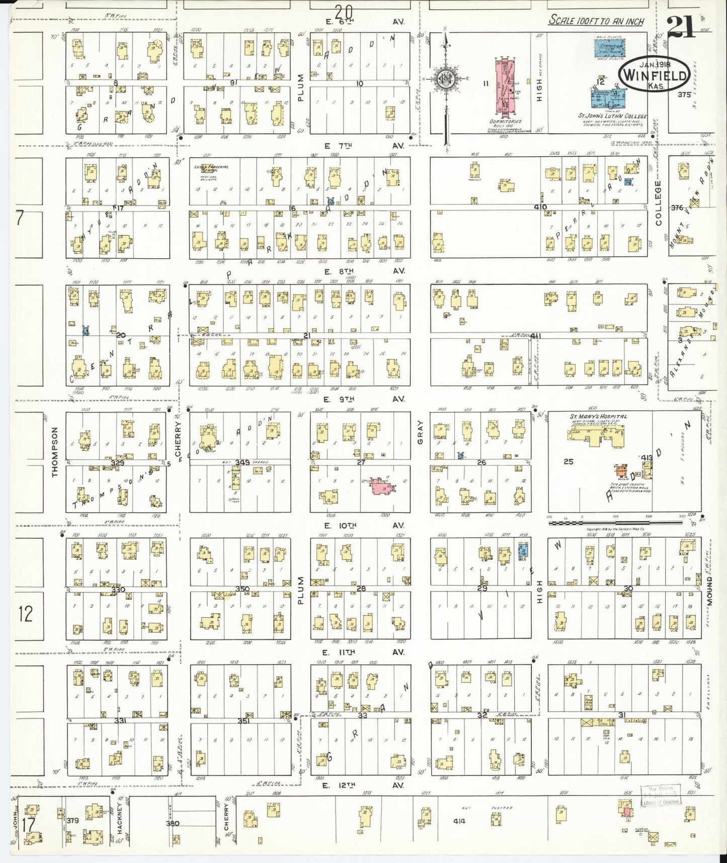Sanborn Fire Insurance Map from Winfield, Cowley County, Kansas (1918), Sheet #0021 - Historic Sanborn Fire Insurance Map Print, vintage old map wall art, antique decor, genealogy gift, Kansas Kansas map
