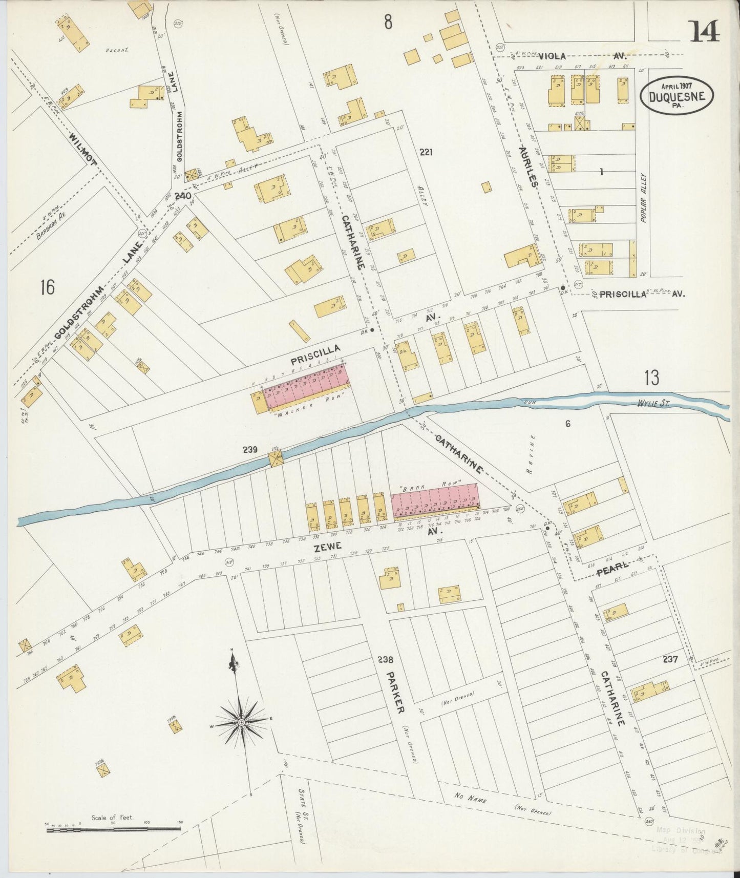Sanborn Fire Insurance Map from Duquesne, Allegheny County, Pennsylvania (1907), Sheet #0014 - Historic Sanborn Fire Insurance Map Print, vintage old map wall art, antique decor, genealogy gift, Pennsylvania Pennsylvania map
