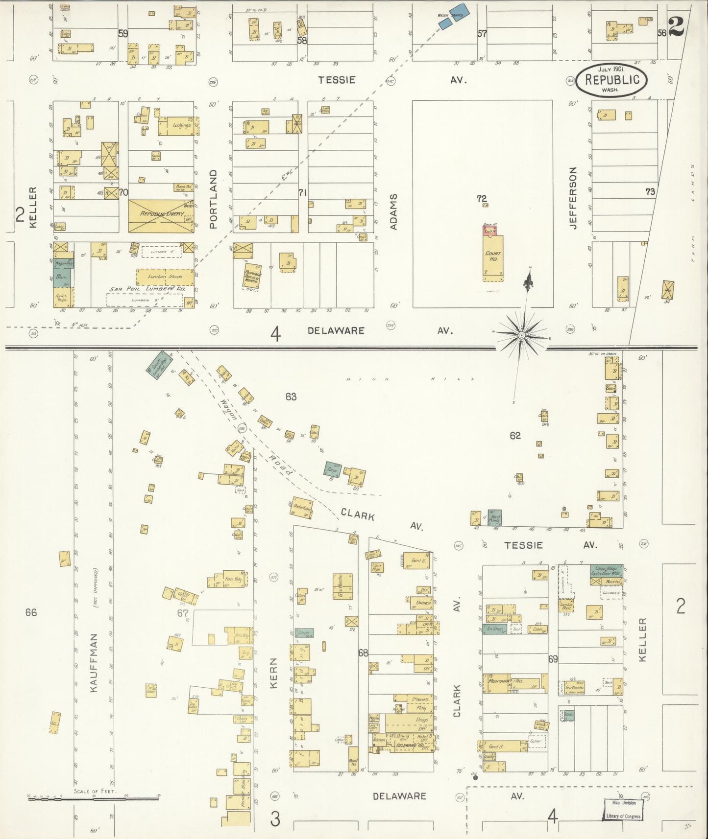 Sanborn Fire Insurance Map from Republic, Ferry County, Washington (1901), Sheet #0002 - Historic Sanborn Fire Insurance Map Print, vintage old map wall art, antique decor, genealogy gift, Washington Washington map
