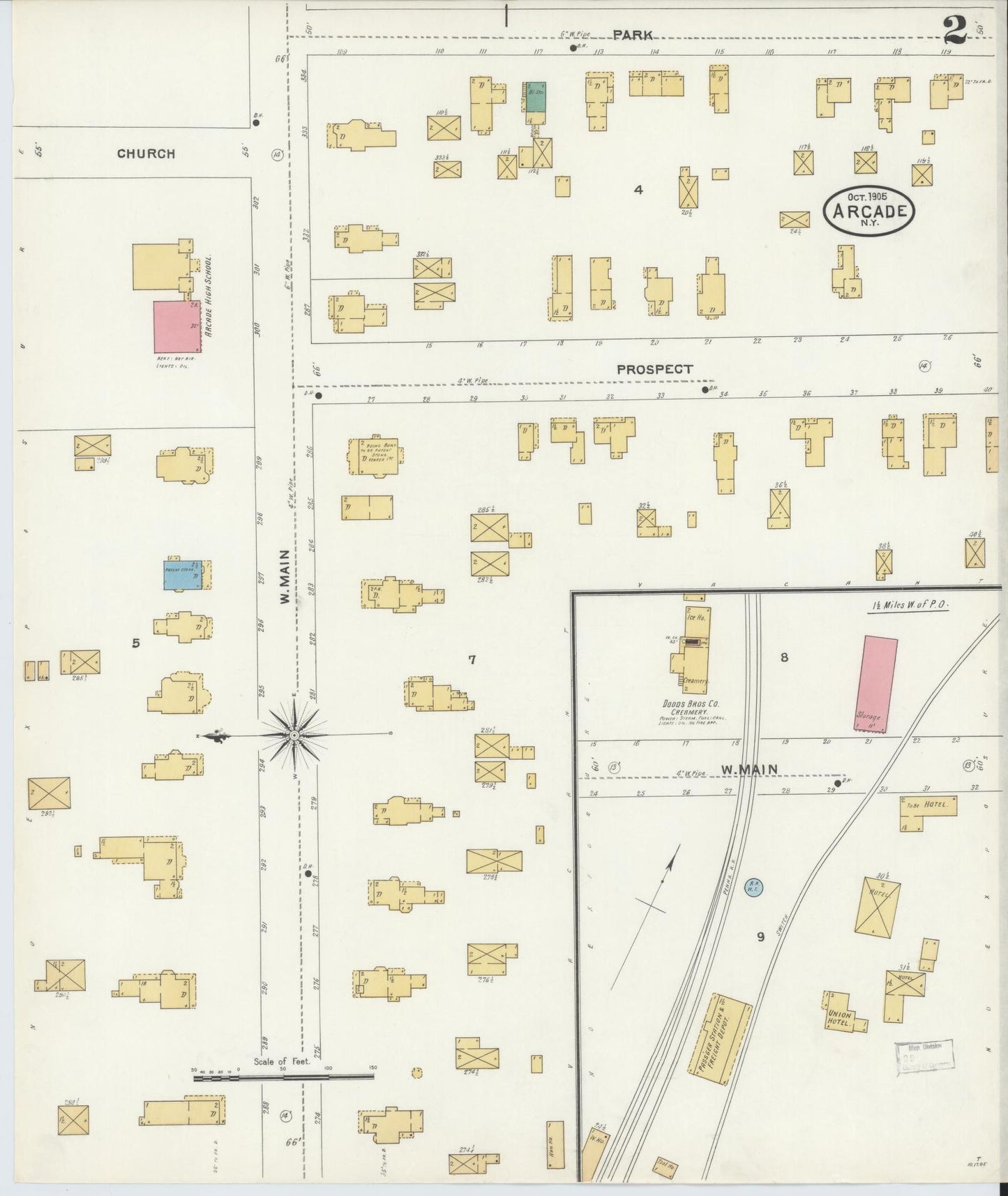 Sanborn Fire Insurance Map from Arcade, Wyoming County, New York (1905), Sheet #0002 - Historic Sanborn Fire Insurance Map Print, vintage old map wall art, antique decor, genealogy gift, Arcade Wyoming map