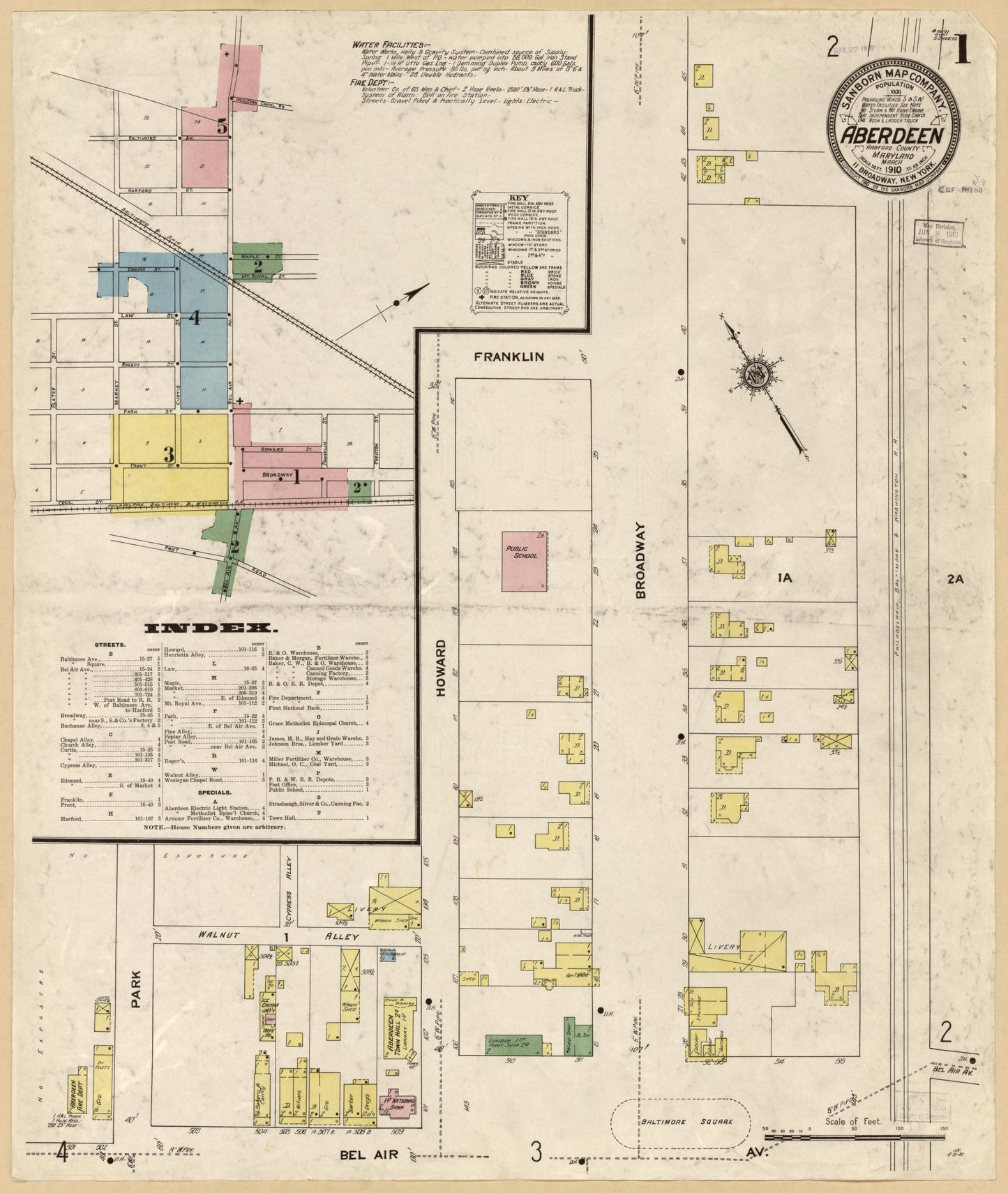 Sanborn Fire Insurance Map from Aberdeen, Harford County, Maryland. (1910) – Historic Sanborn Fire Insurance Map Print